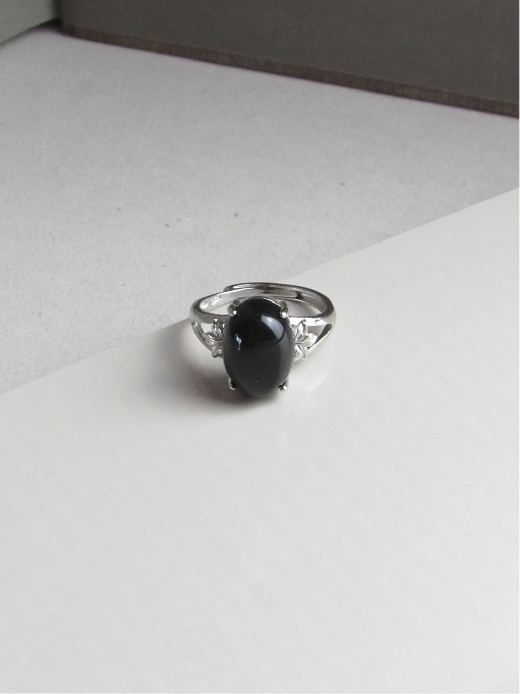 Obsidian Amulet Silver Ring