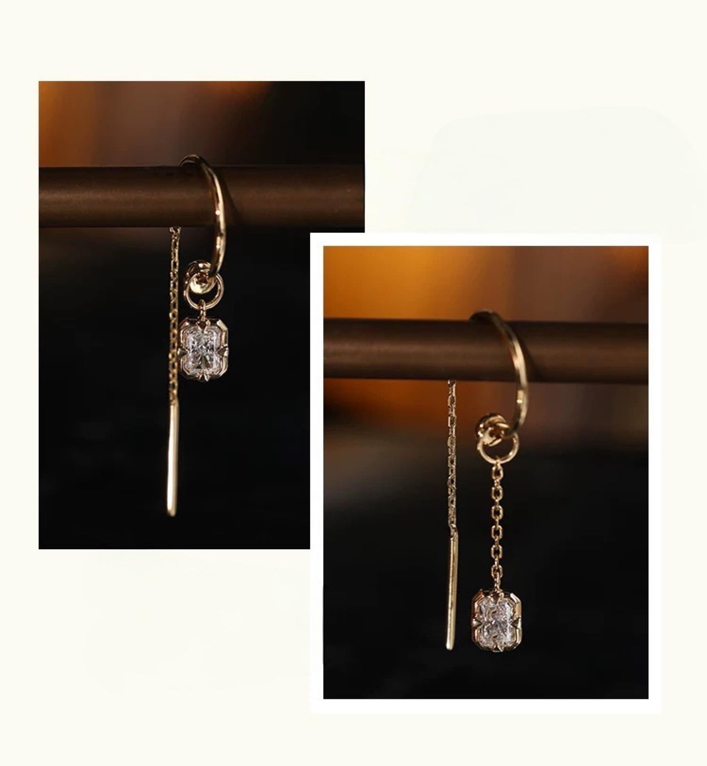 18K Solid Gold Diamond Threader Earrings