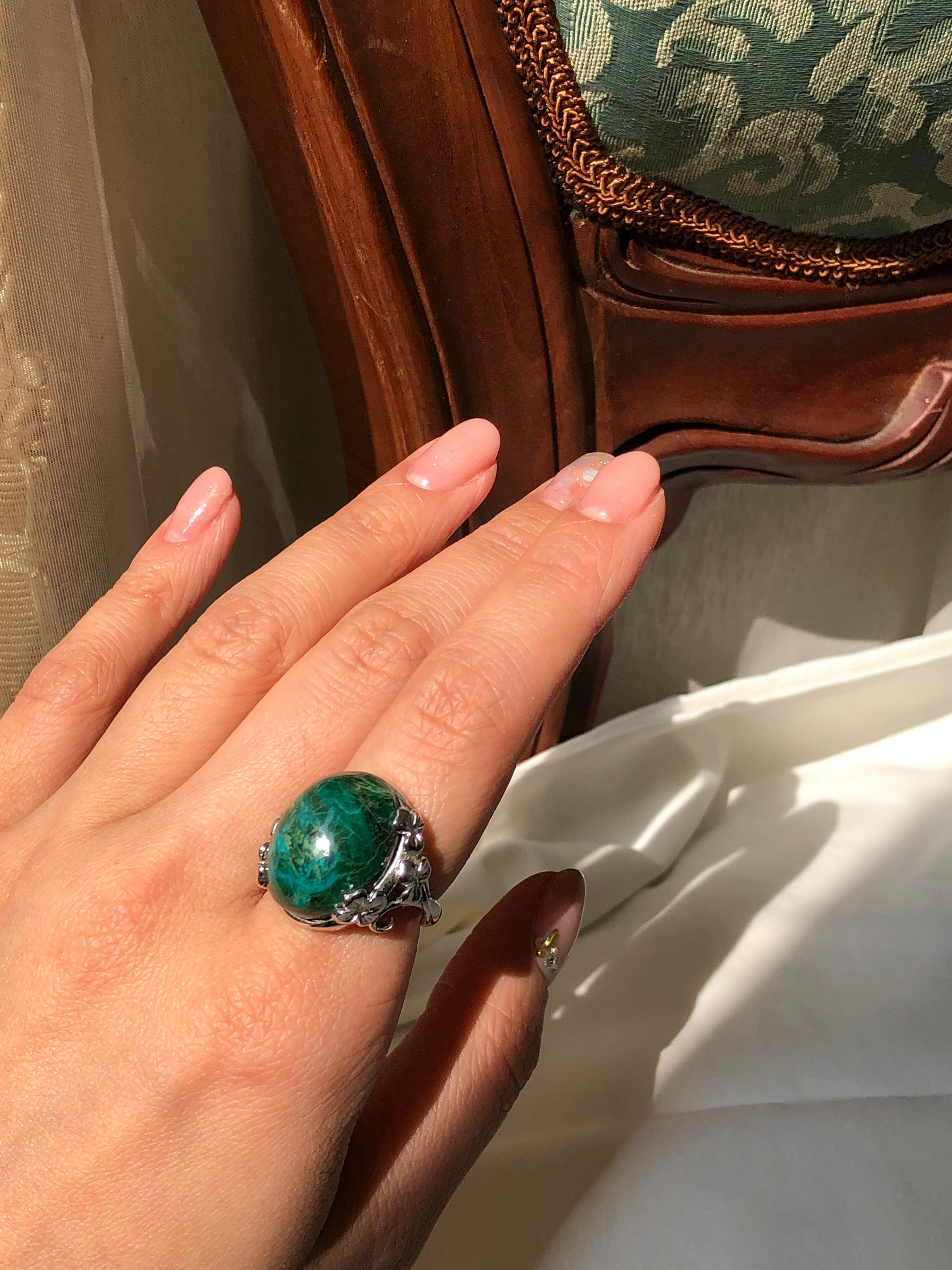 Mystic Forest Chalcedony Cabochon Ring