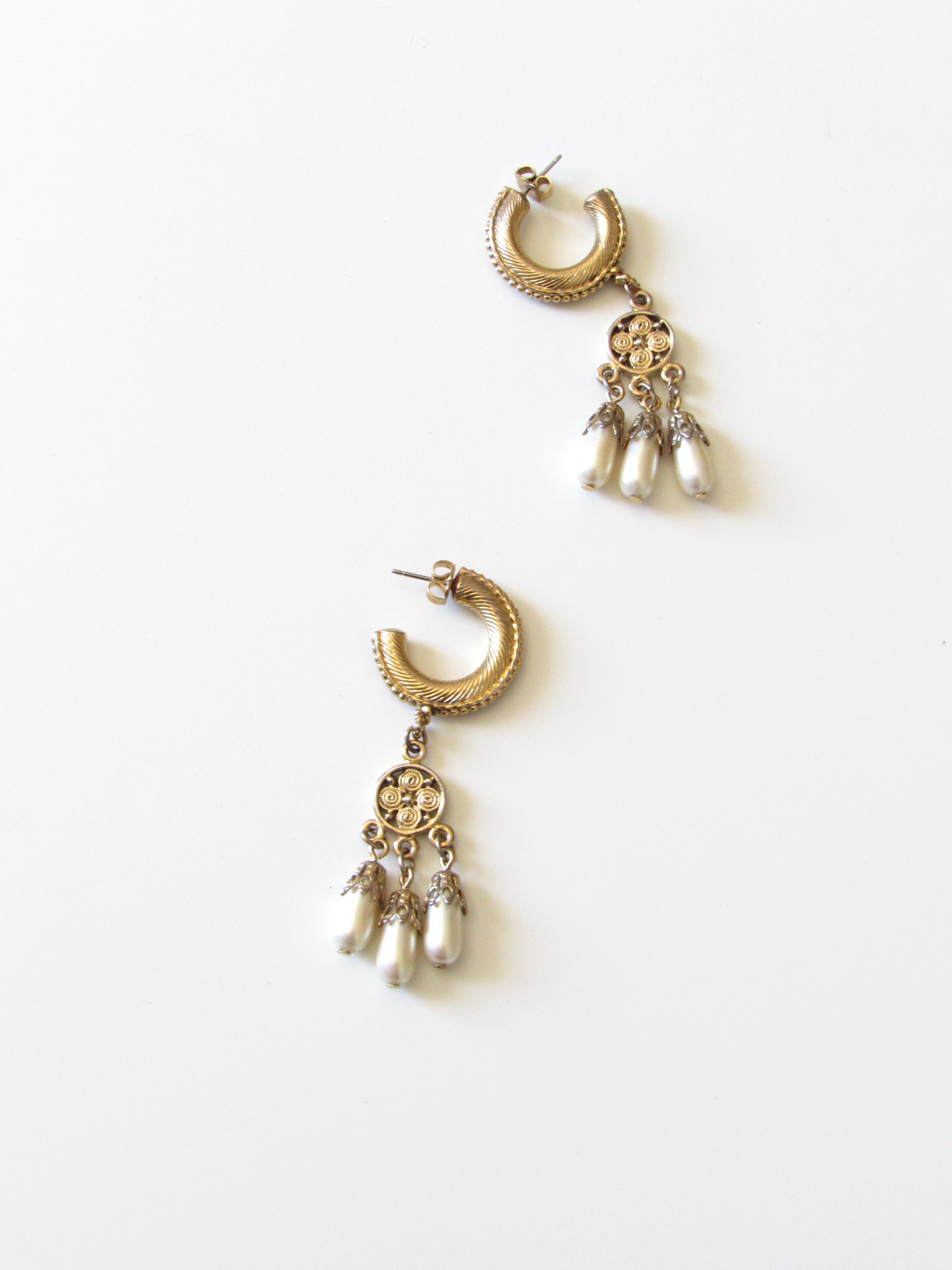Vintage Victorian Style Teardrop Pearl Gold Drop Earrings