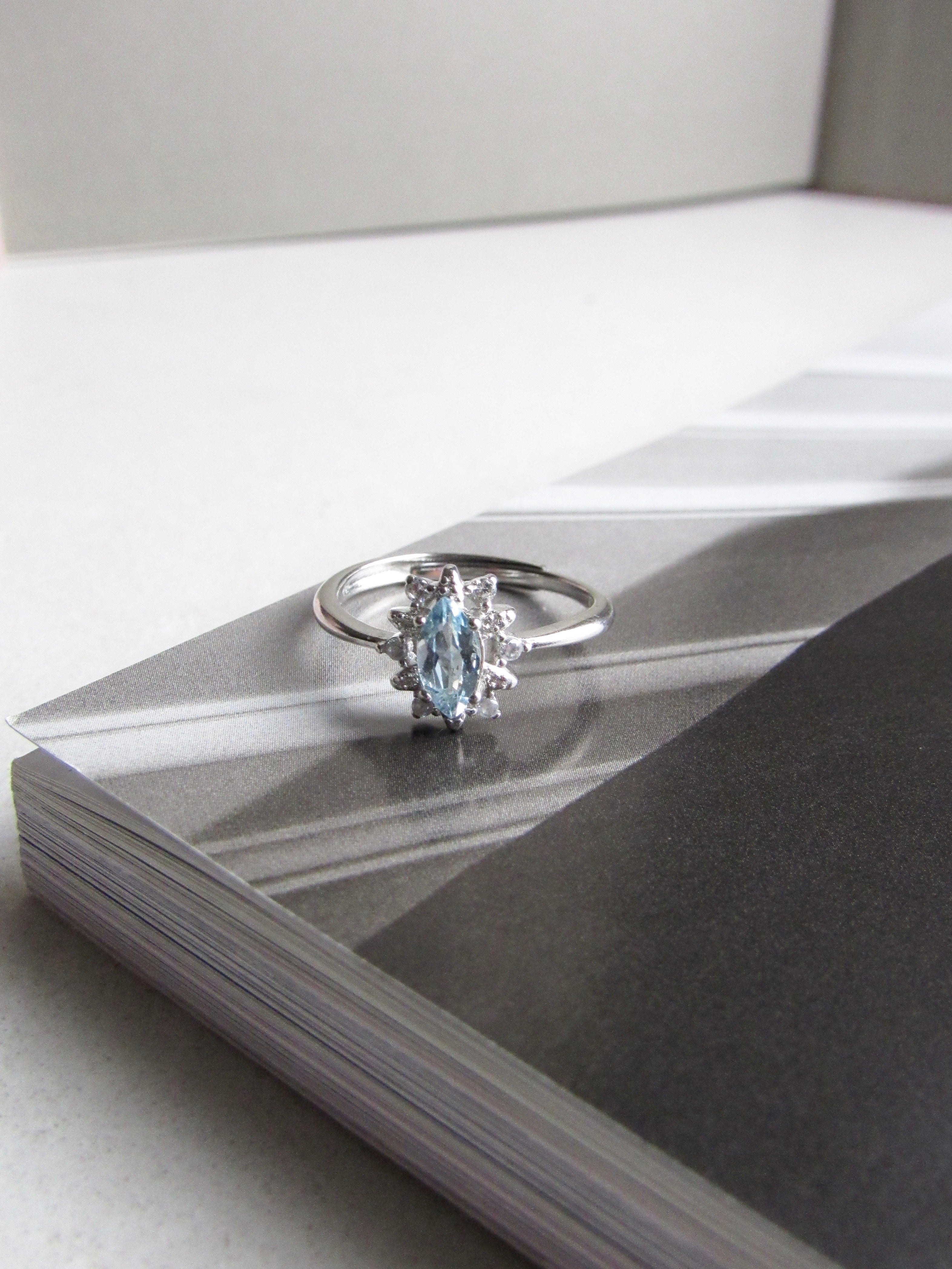 Marquise Blue Aquamarine Sterling Silver Ring
