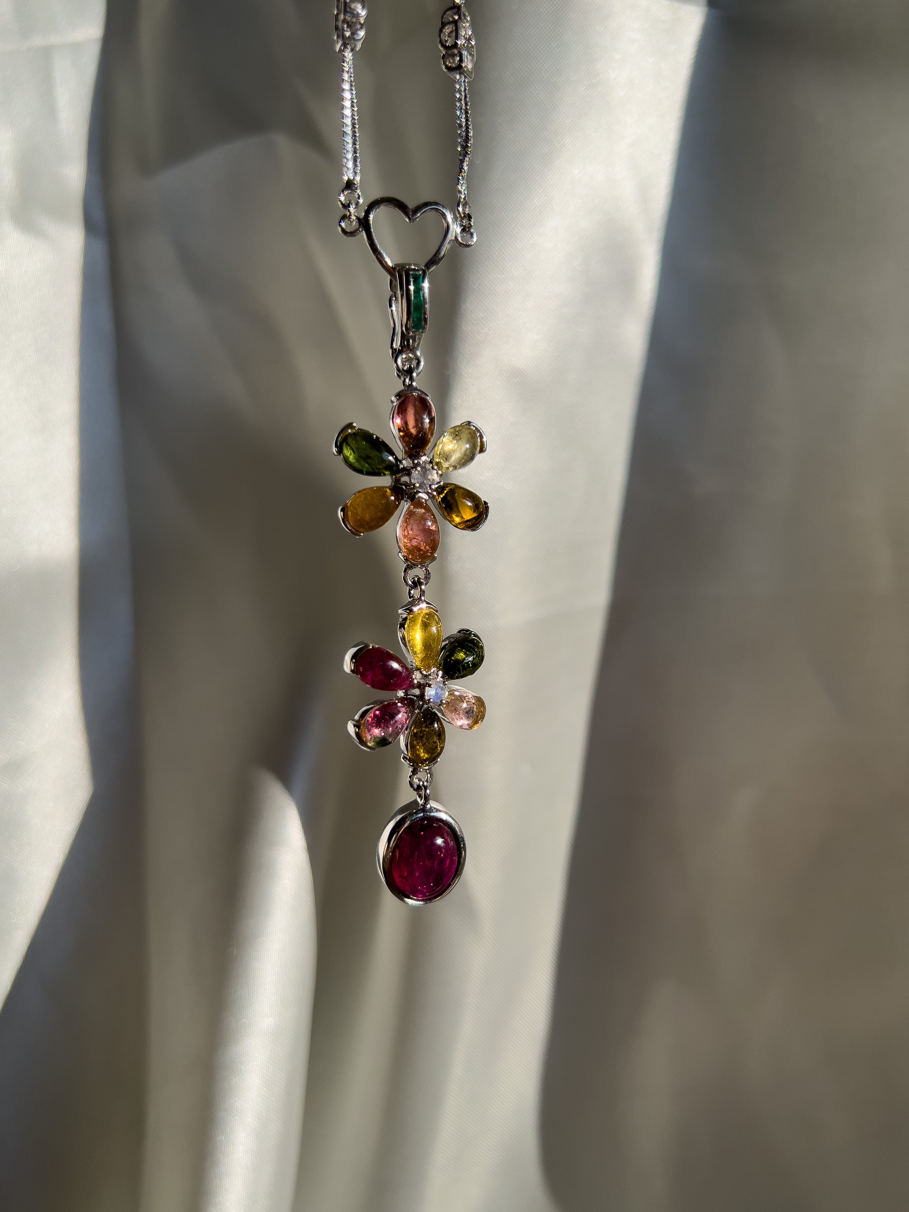Multicolor Tourmaline Flowers Pendant Necklace
