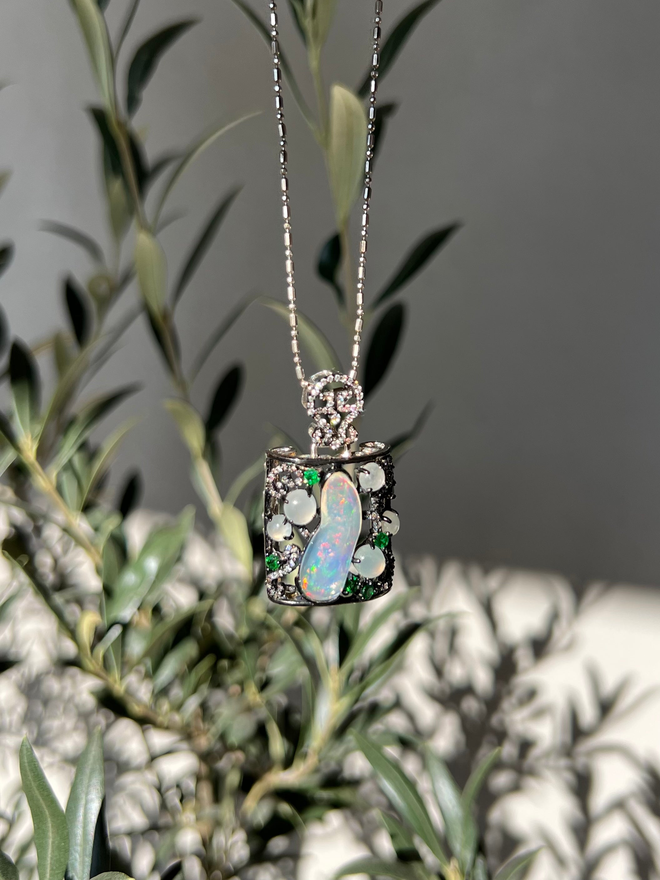 Natural Water Jelly Opal Pendant Necklace