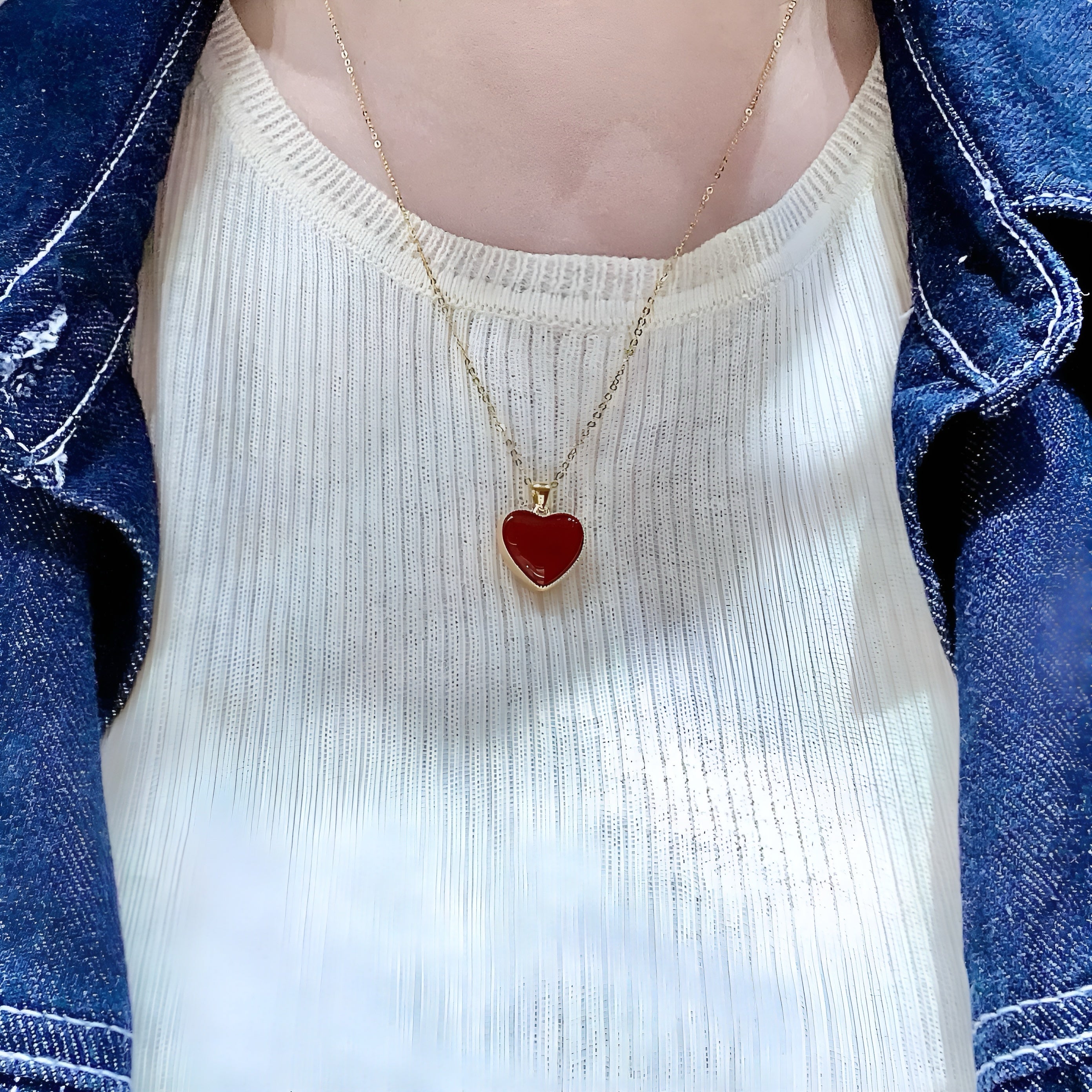 18K Solid Gold Heart Pendant Necklace