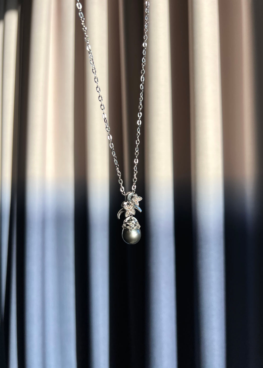 Pistachio Tahitian Black Pearl & Champagne Diamond Pendant Necklace