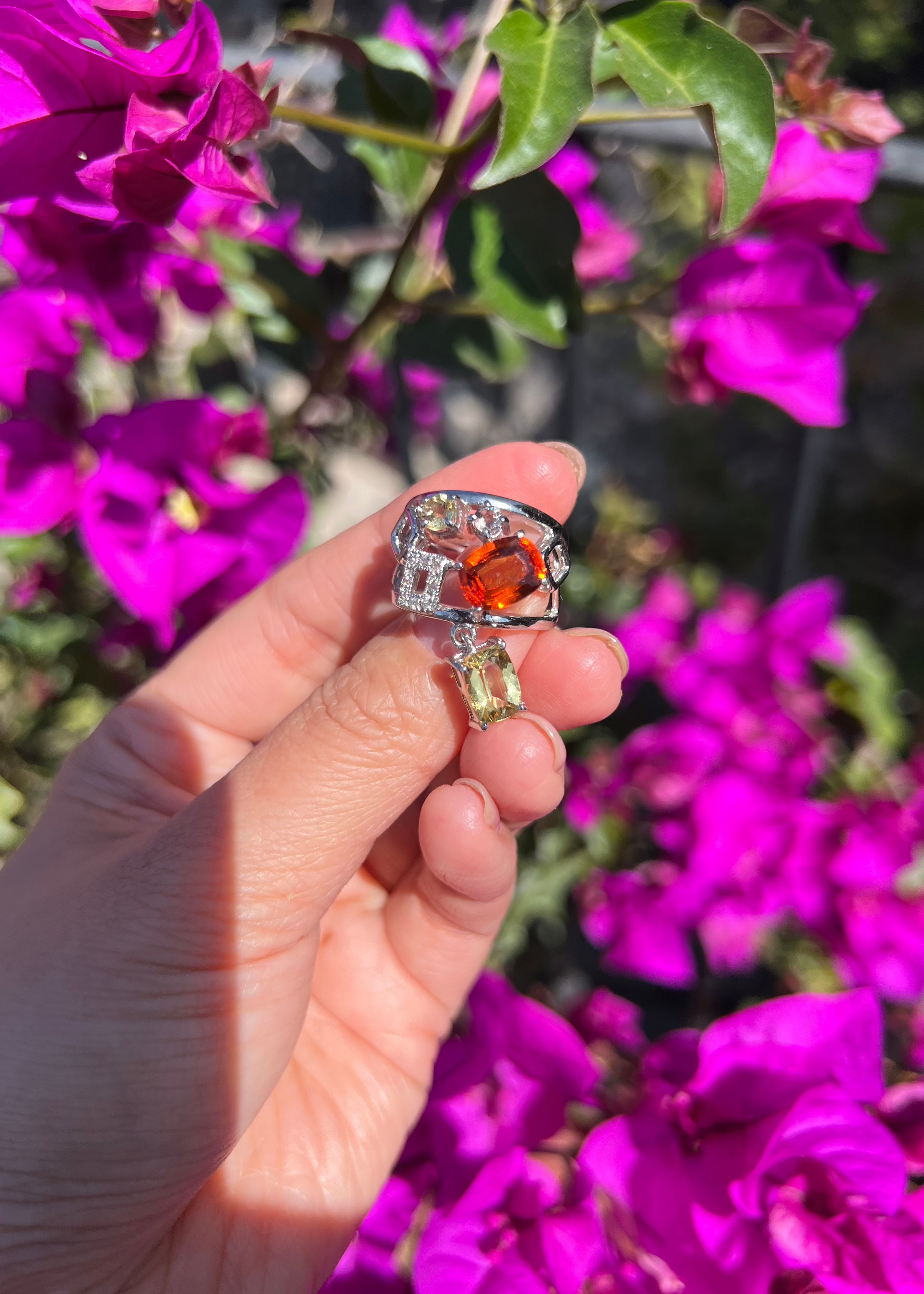 Mandarin Garnet Ring with Golden Beryl & Color Change Garnet