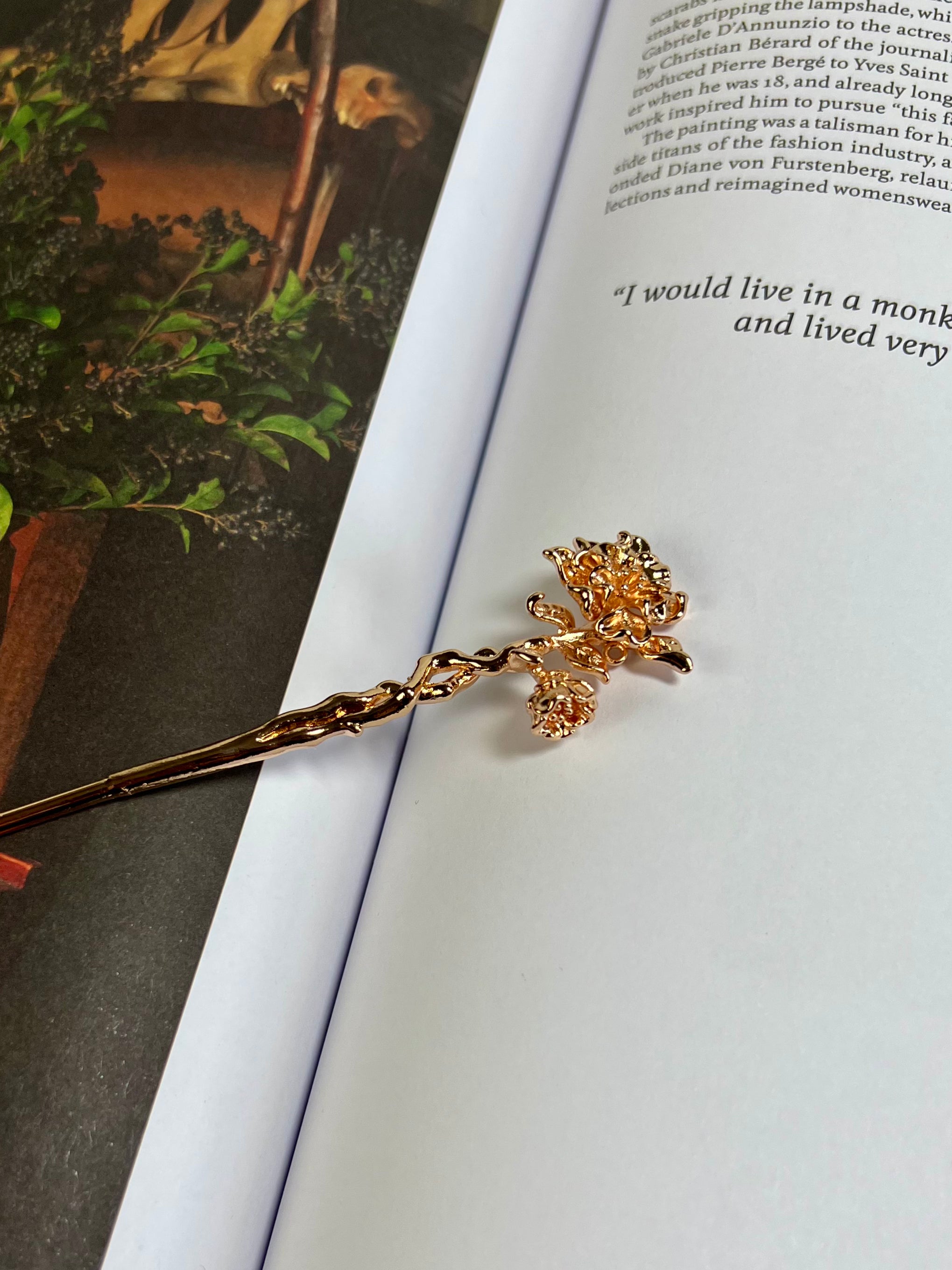 Gold Flower Garden Hair Stick Pin