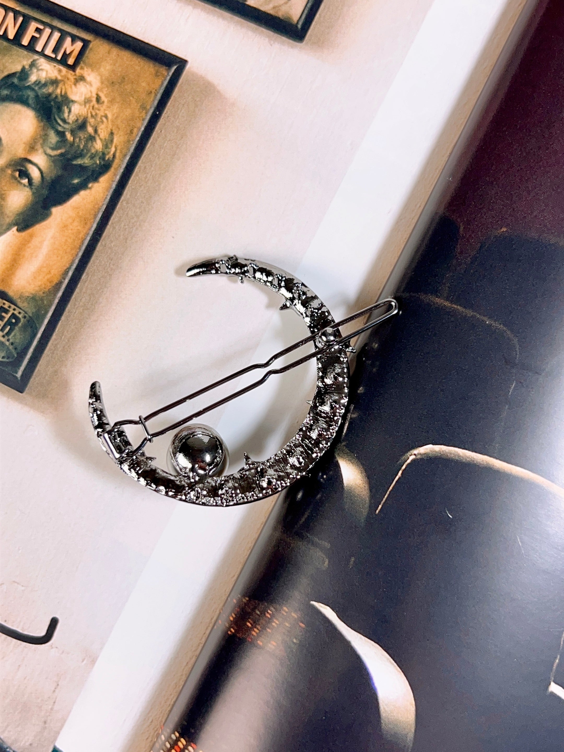 Crescent Moon & Pearl Hair Barrette