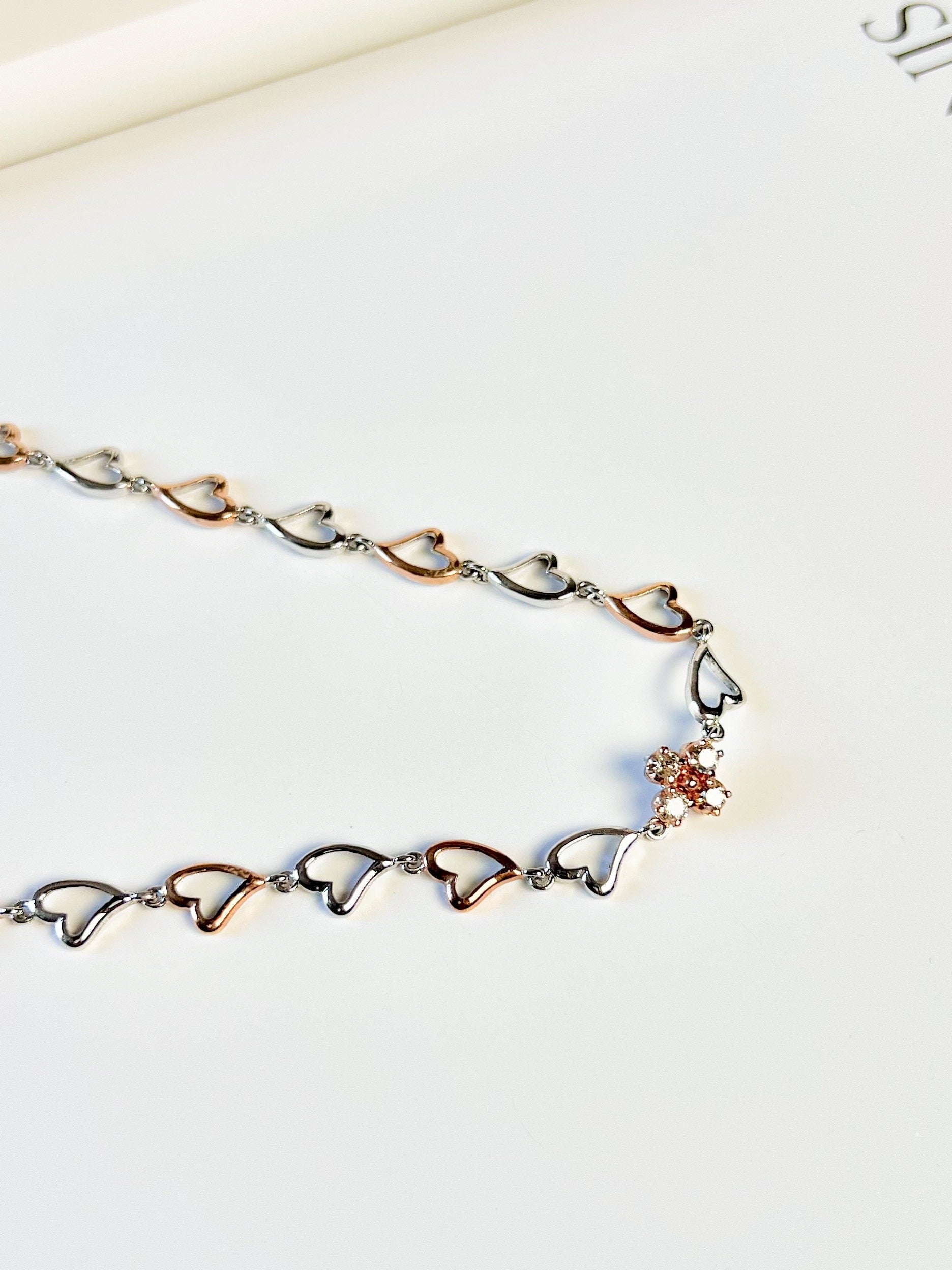 Real Natural Champagne Diamonds Heart Chain Necklace with Certificate
