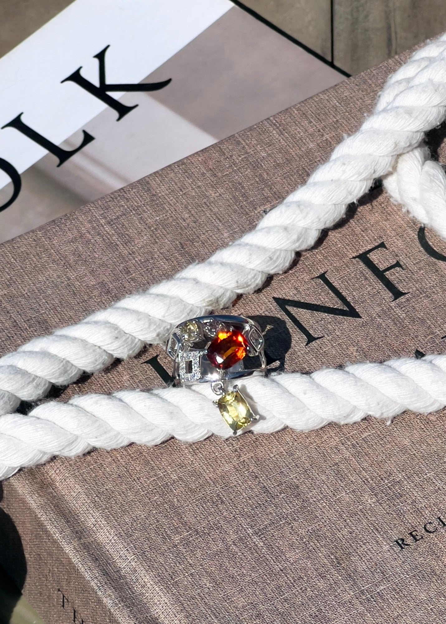 Mandarin Garnet Ring with Golden Beryl & Color Change Garnet