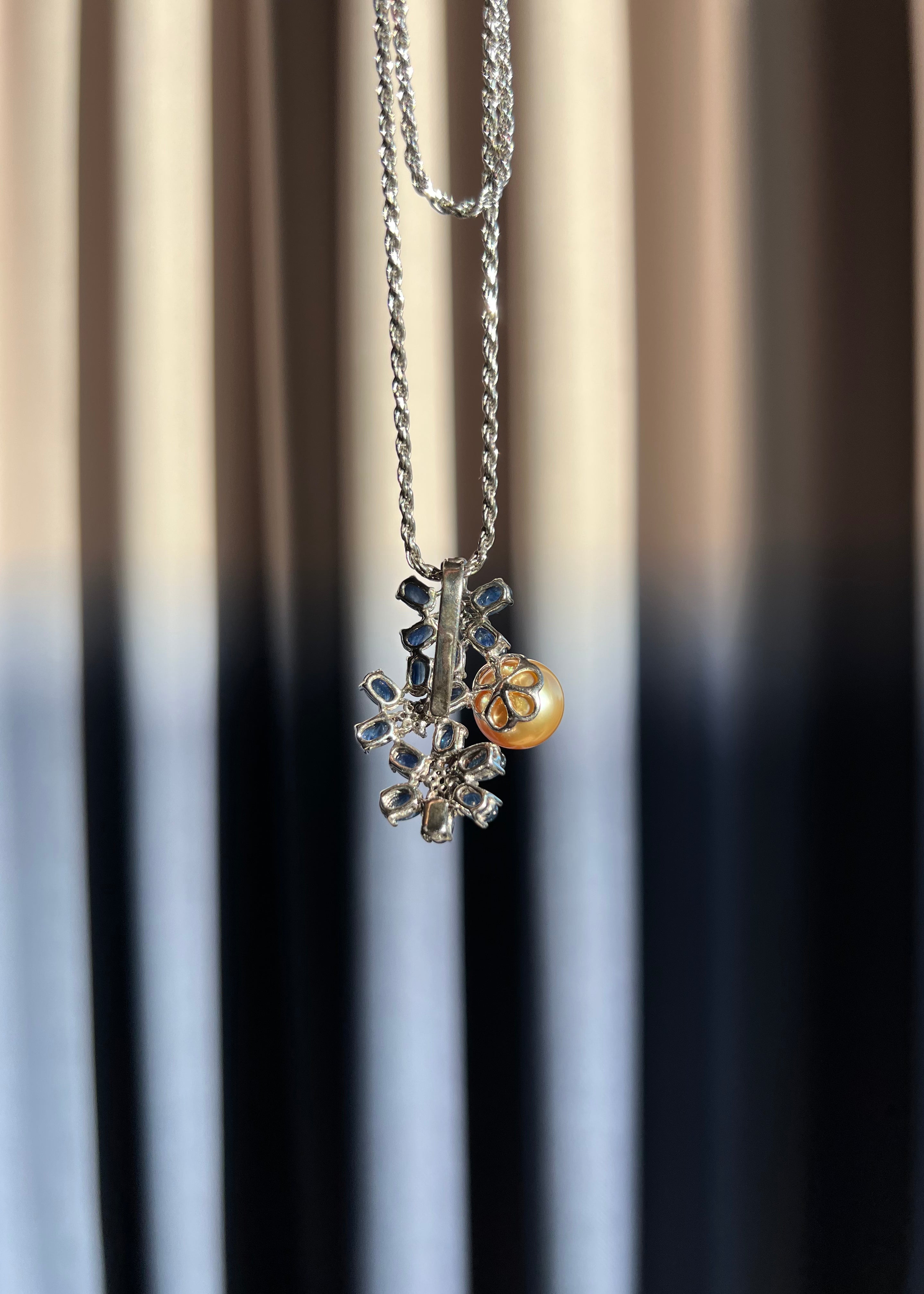 South Sea Golden Pearl & Sapphire Diamond Pendant Necklace