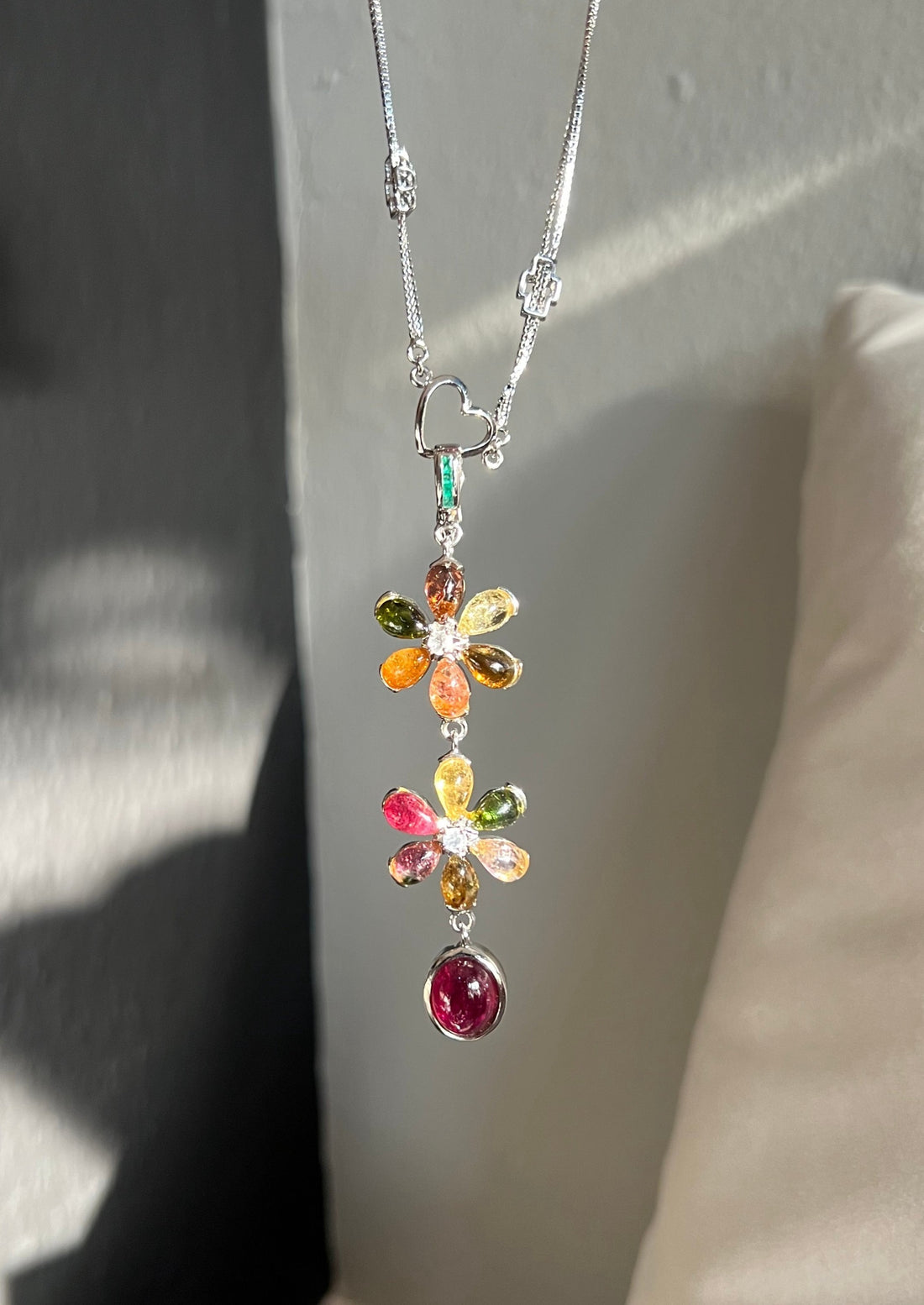 Multicolor Tourmaline Flowers Pendant Necklace