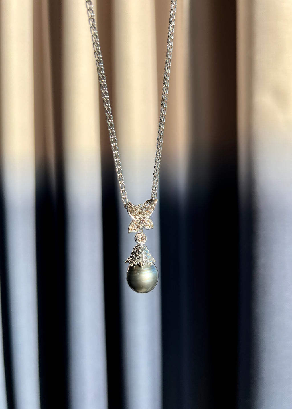 Tahitian Black Pearl & Champagne Diamond Pendant Necklace