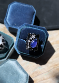 Teardrop Iolite Oxidized Pure Silver Statement Ring