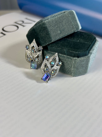 Vintage Blue Aurora Borealis Rhinestone Earrings