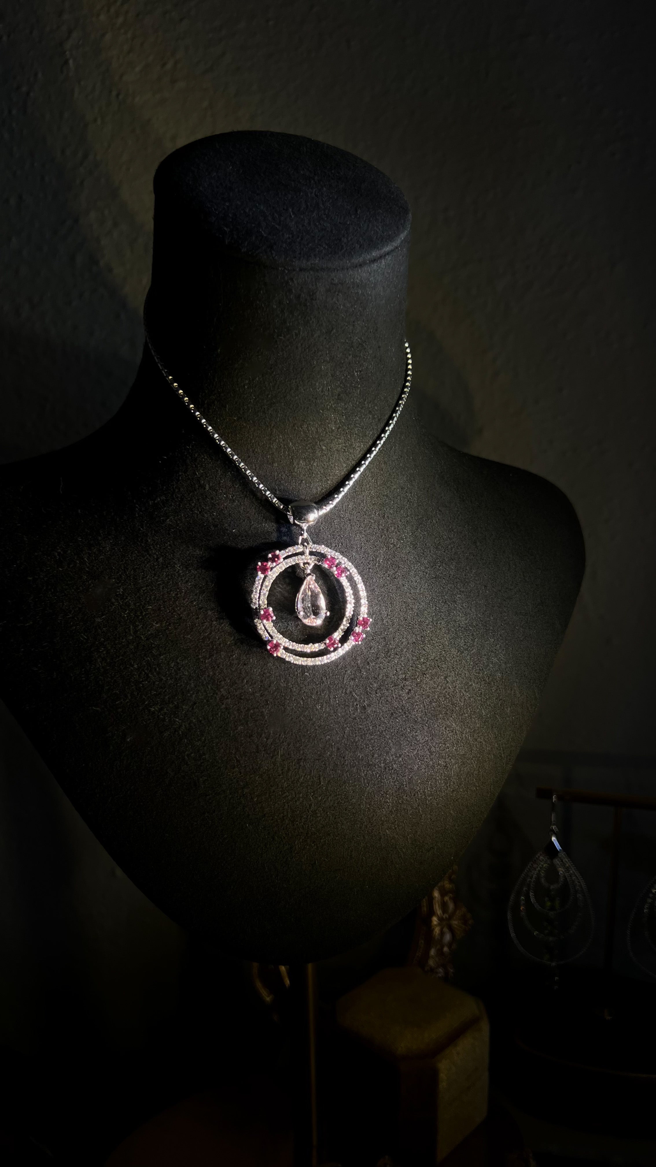 Natural Morganite and Rhodolite Garnet Pendant Necklace with Sapphires