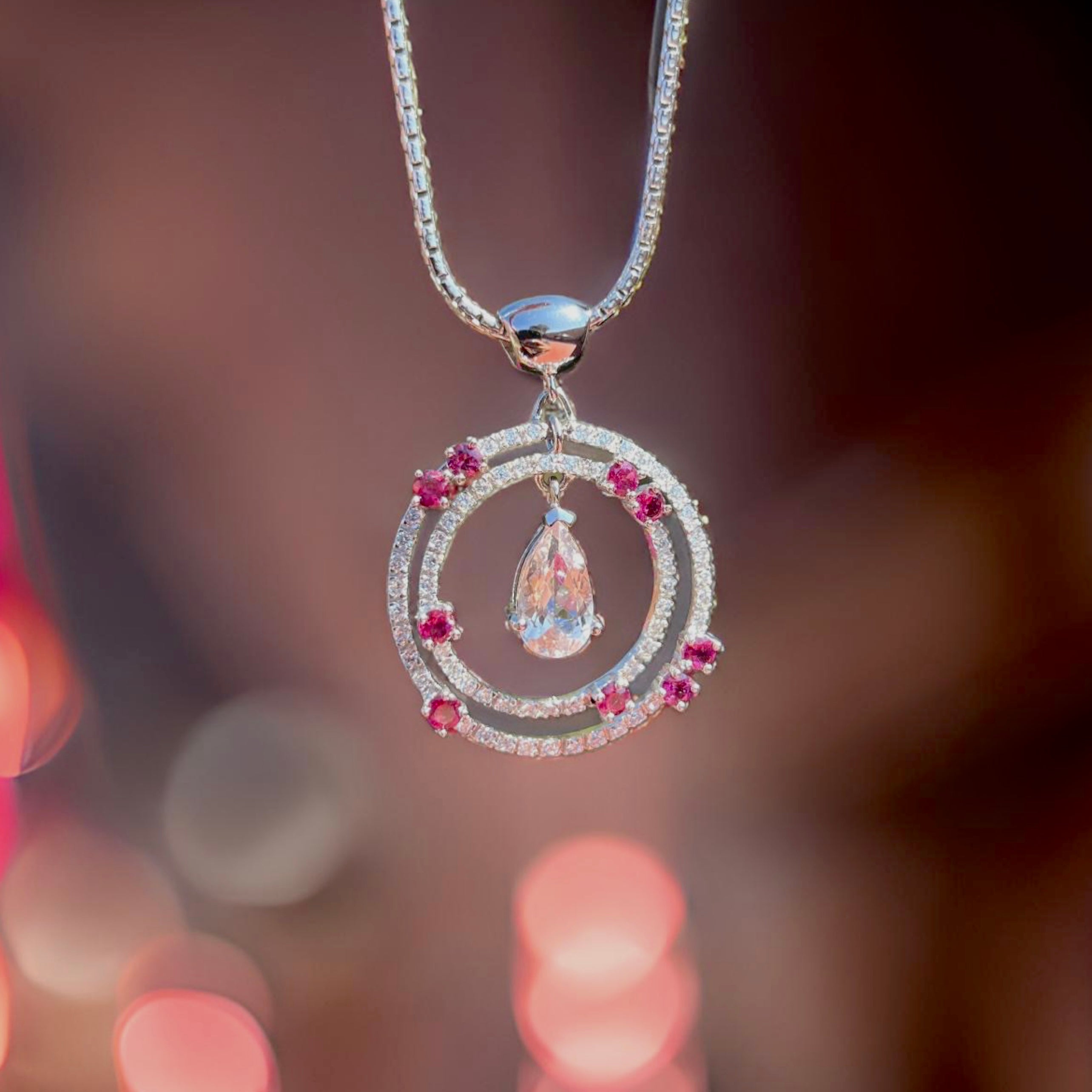 Natural Morganite and Rhodolite Garnet Pendant Necklace with Sapphires