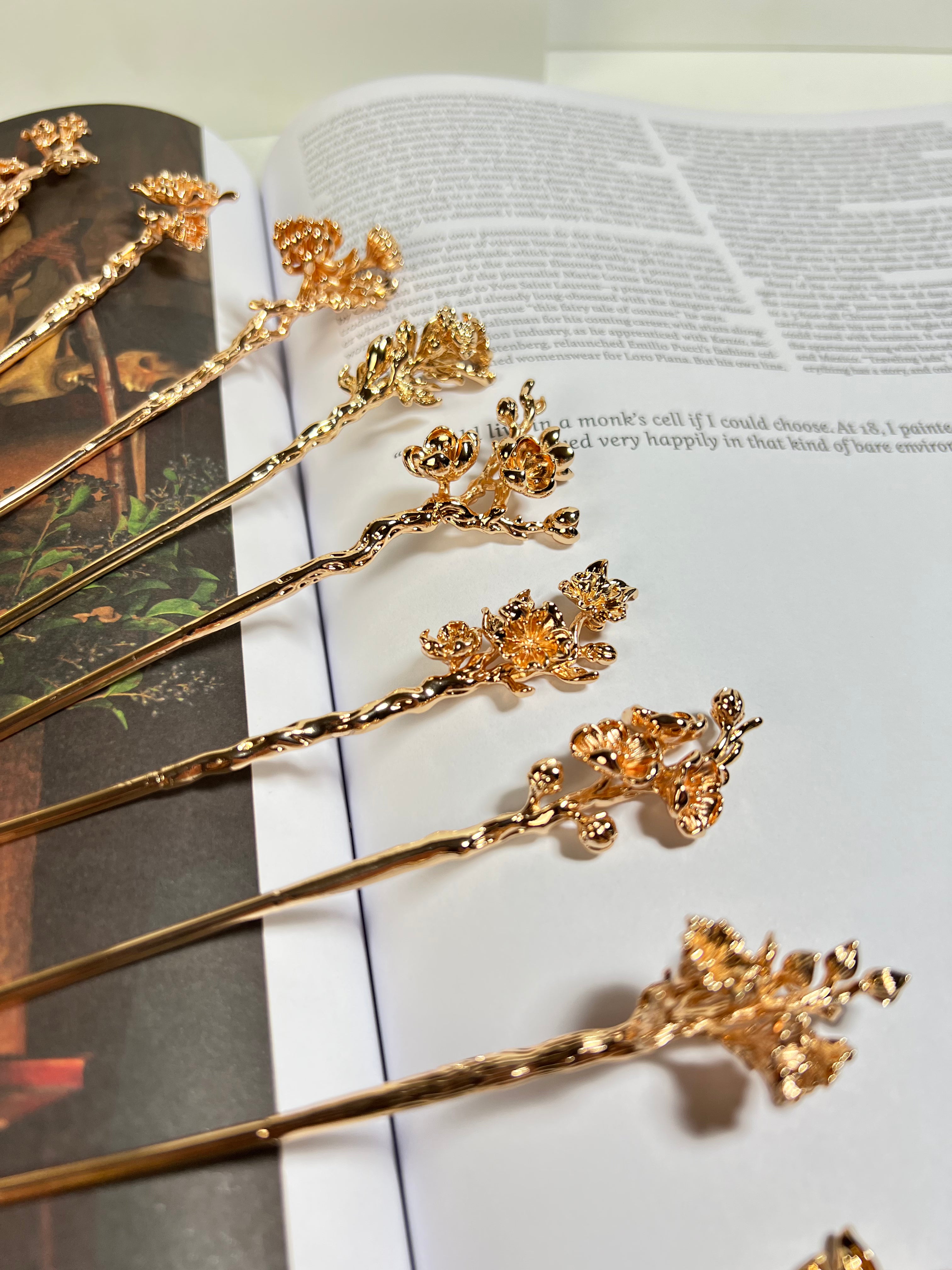 Gold Flower Garden Hair Stick Pin