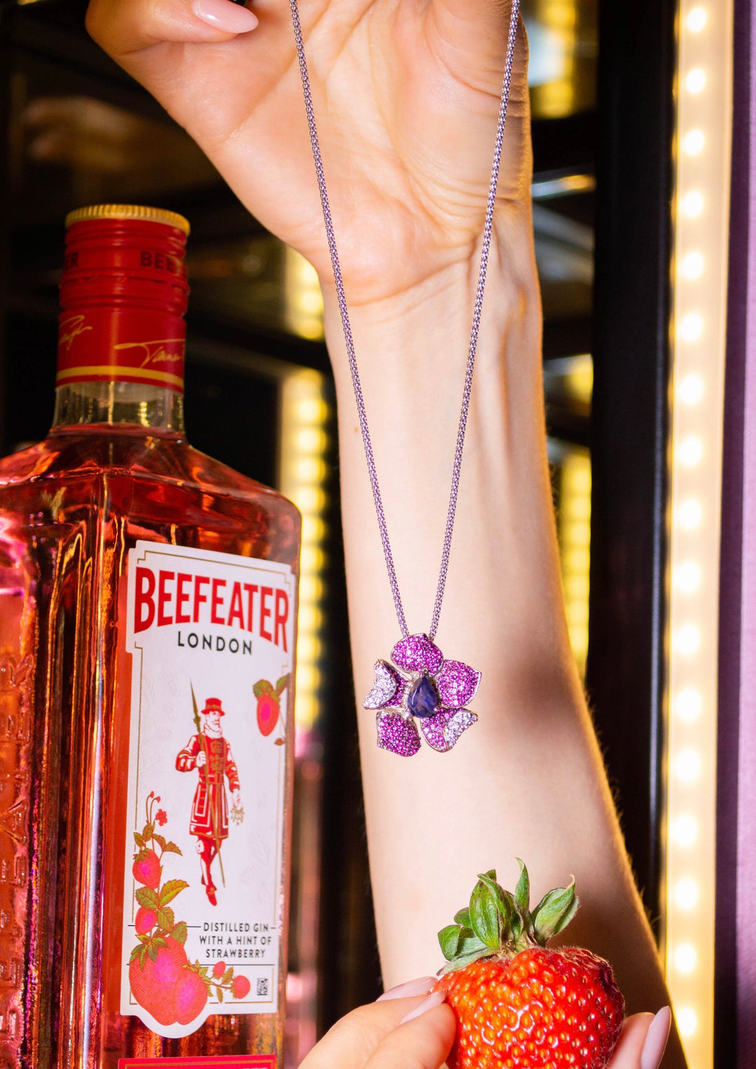 18k White Gold Ruby Sapphire & Diamond Flower Pendant Necklace