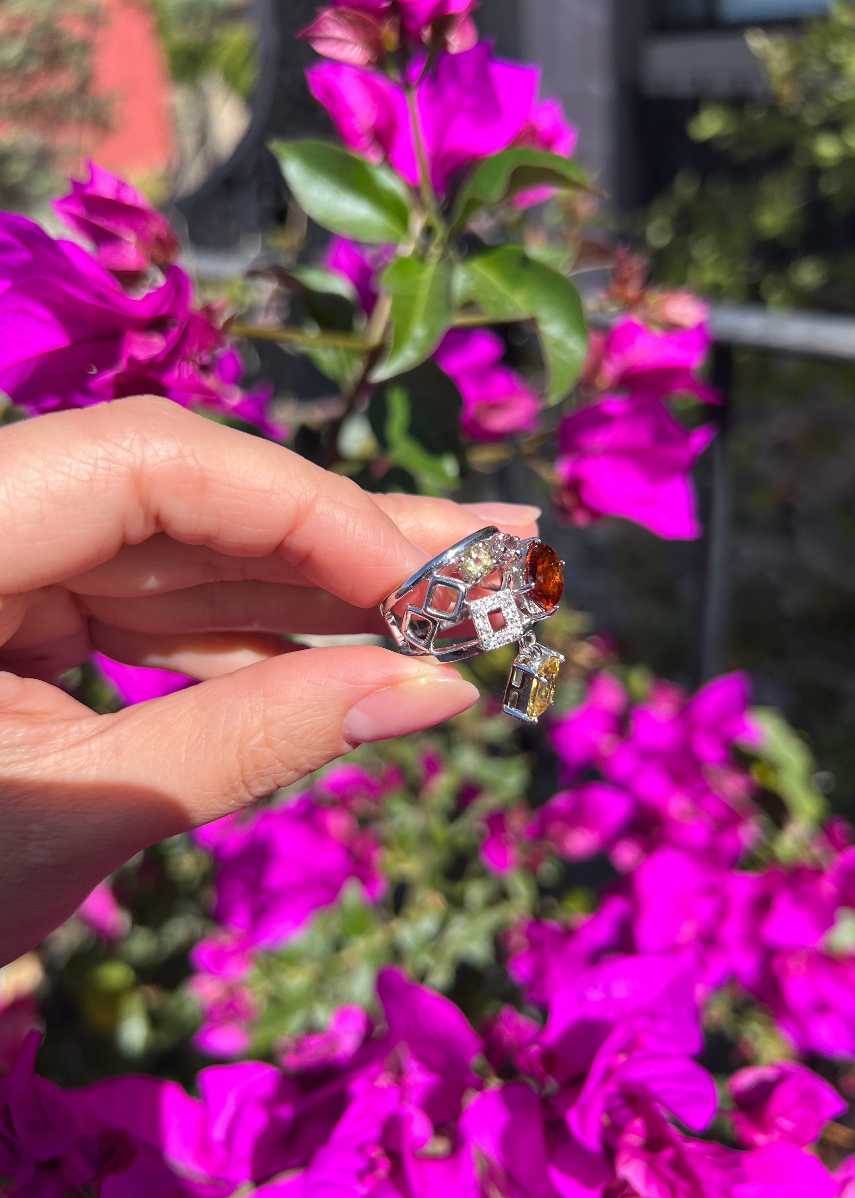 Mandarin Garnet Ring with Golden Beryl & Color Change Garnet