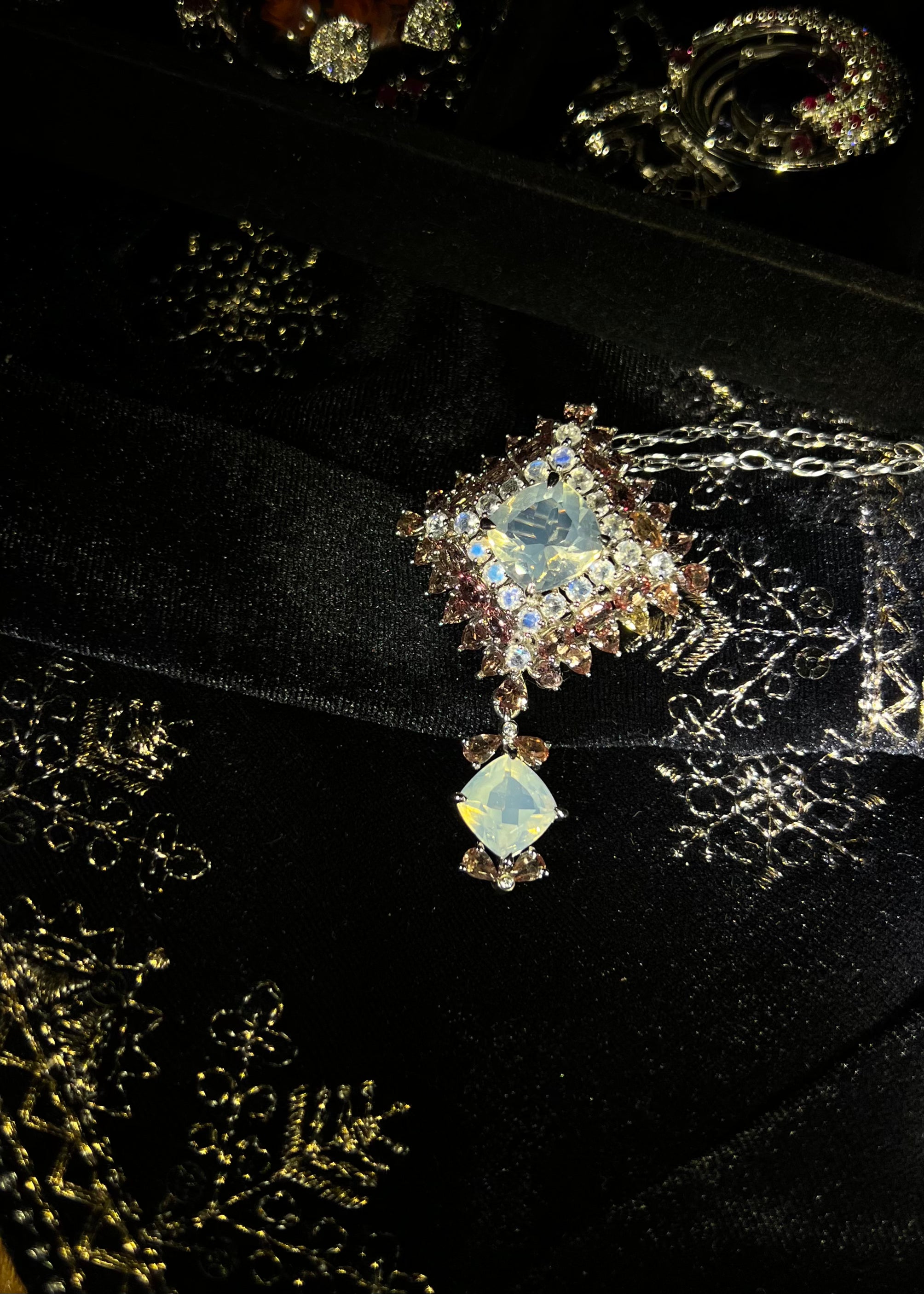 Enchanted Flight Pendant Brooch | Water Opal, Moonstone & Color-Change Garnet Jewelry