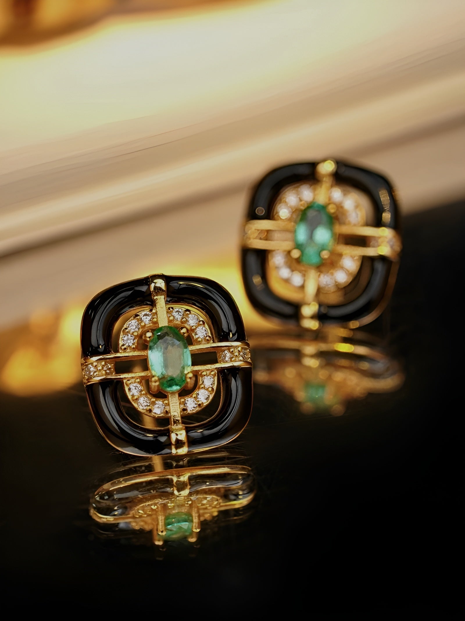 Emerald 18k Gold Stud Earrings for Women | Art Deco Earrings