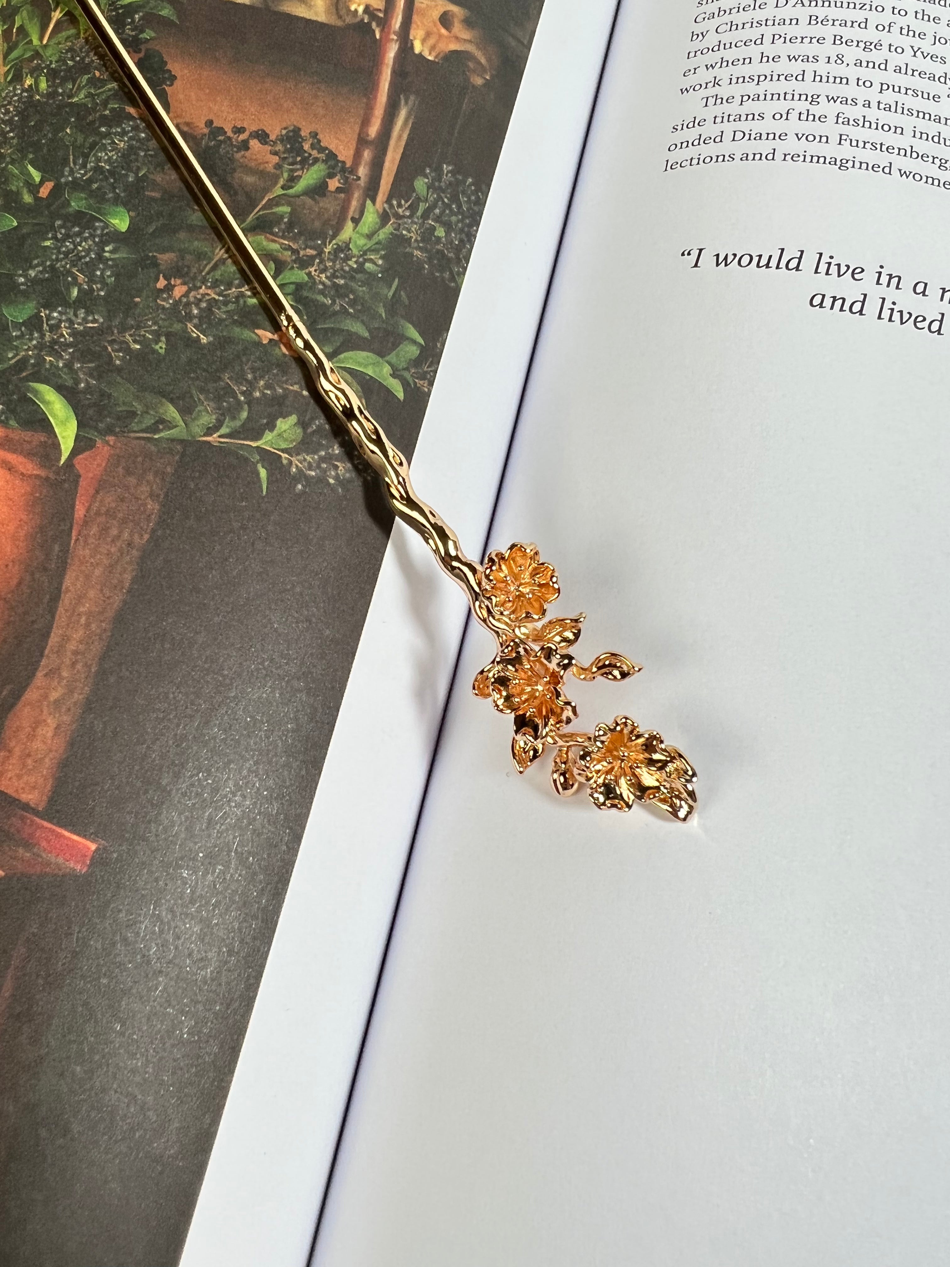 Gold Flower Garden Hair Stick Pin