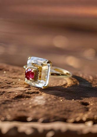 Ruby and Clear Quartz Art Deco Ring