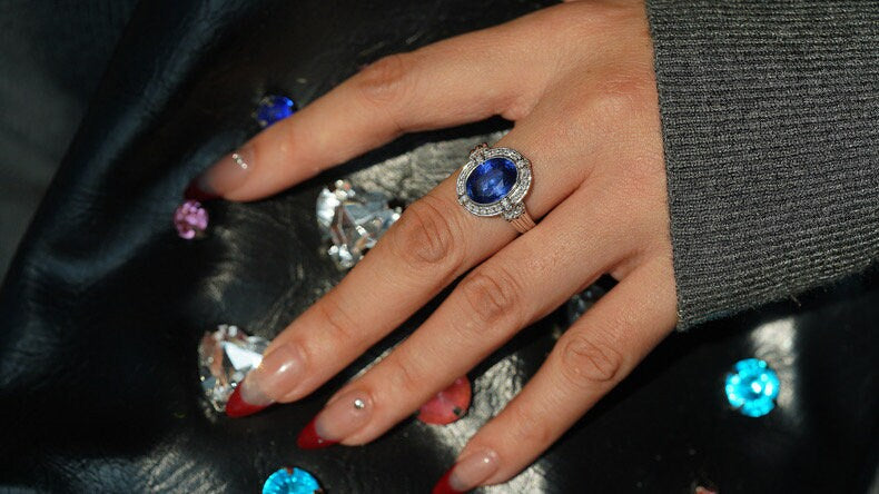 Natural Blue Sapphire and Diamonds 18k Solid White Gold Ring | Size 7 Sapphire Ring