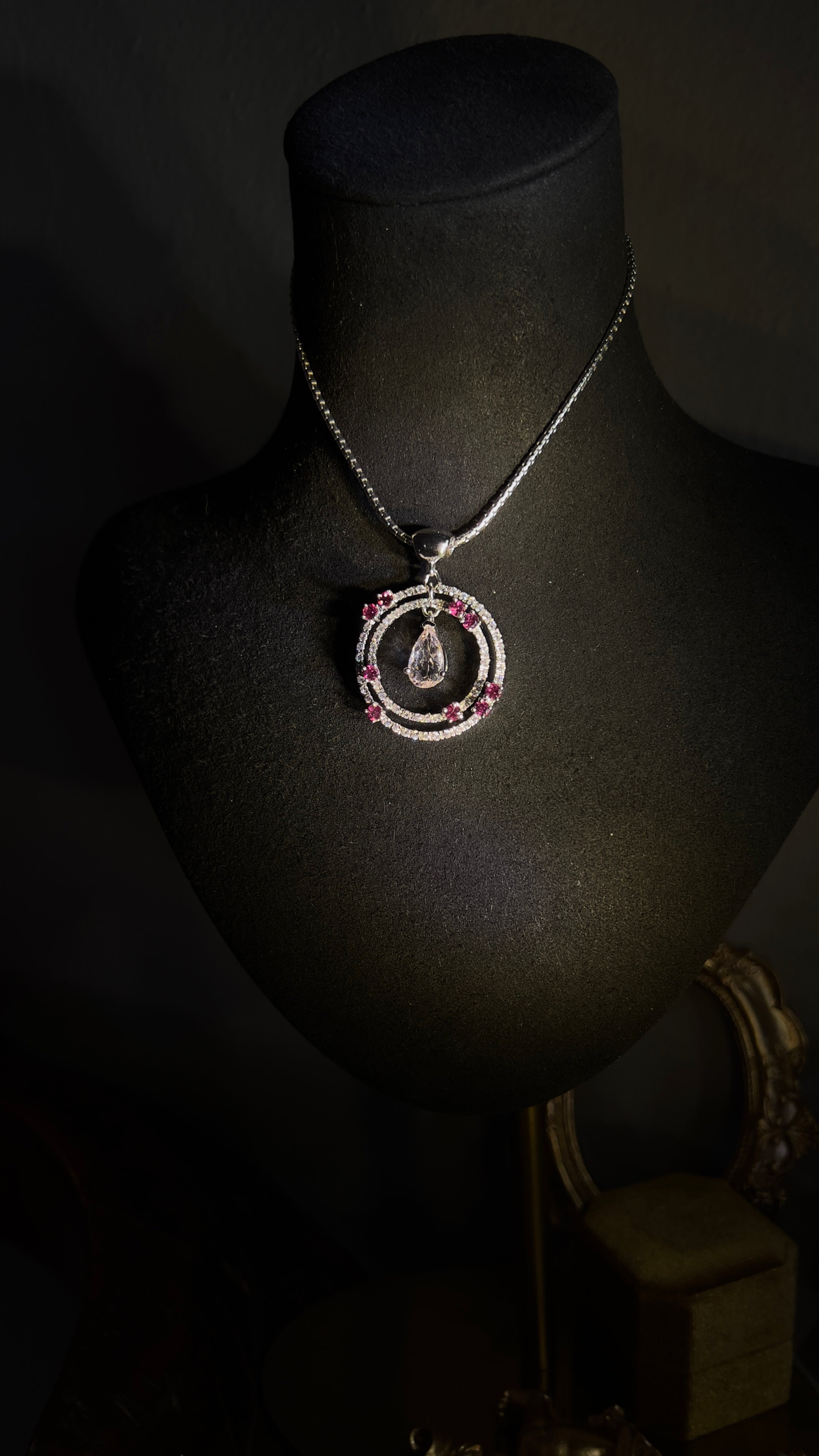 Natural Morganite and Rhodolite Garnet Pendant Necklace with Sapphires