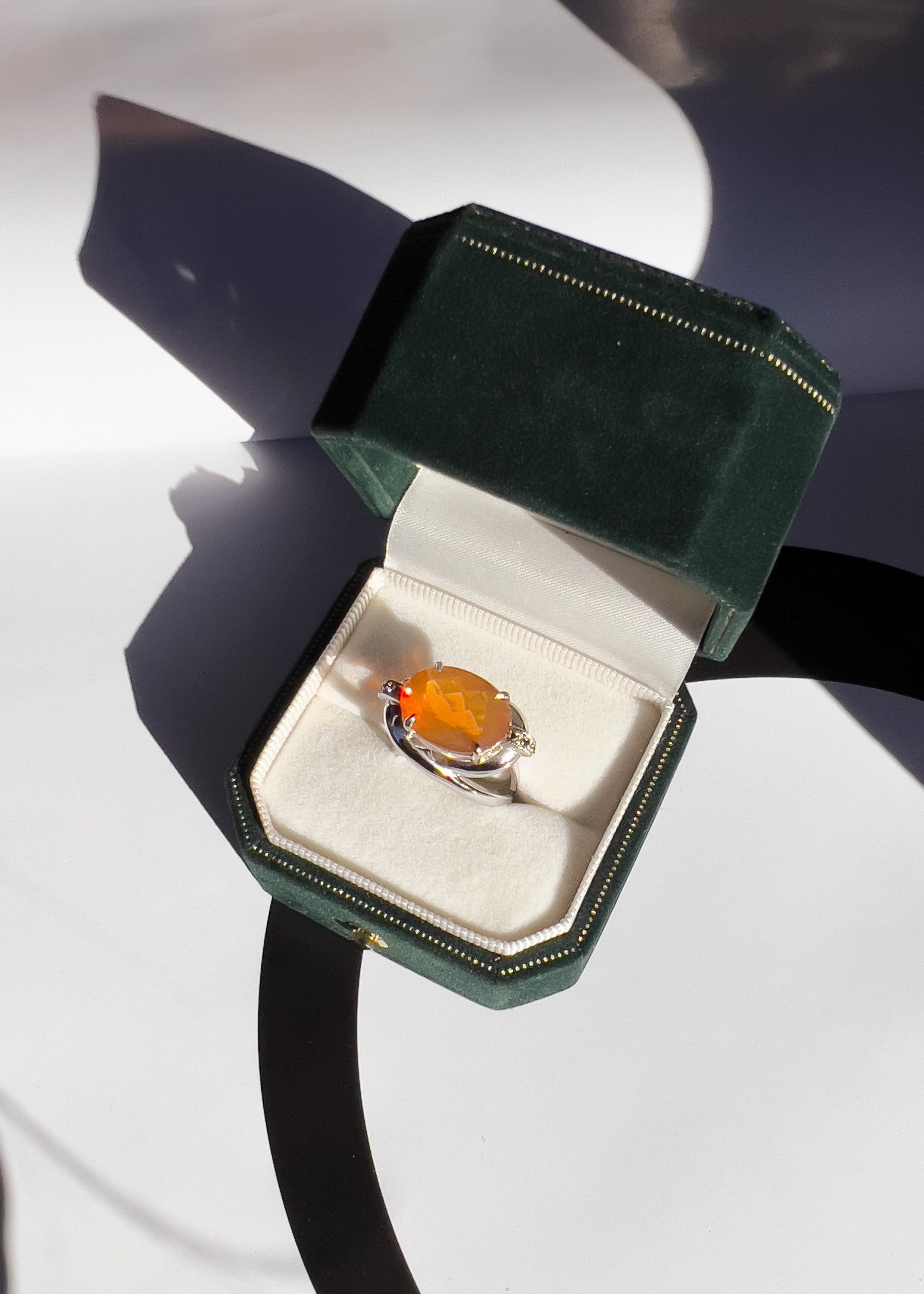 Sunset Garibaldi Fire Opal with Sapphire Cocktail Ring