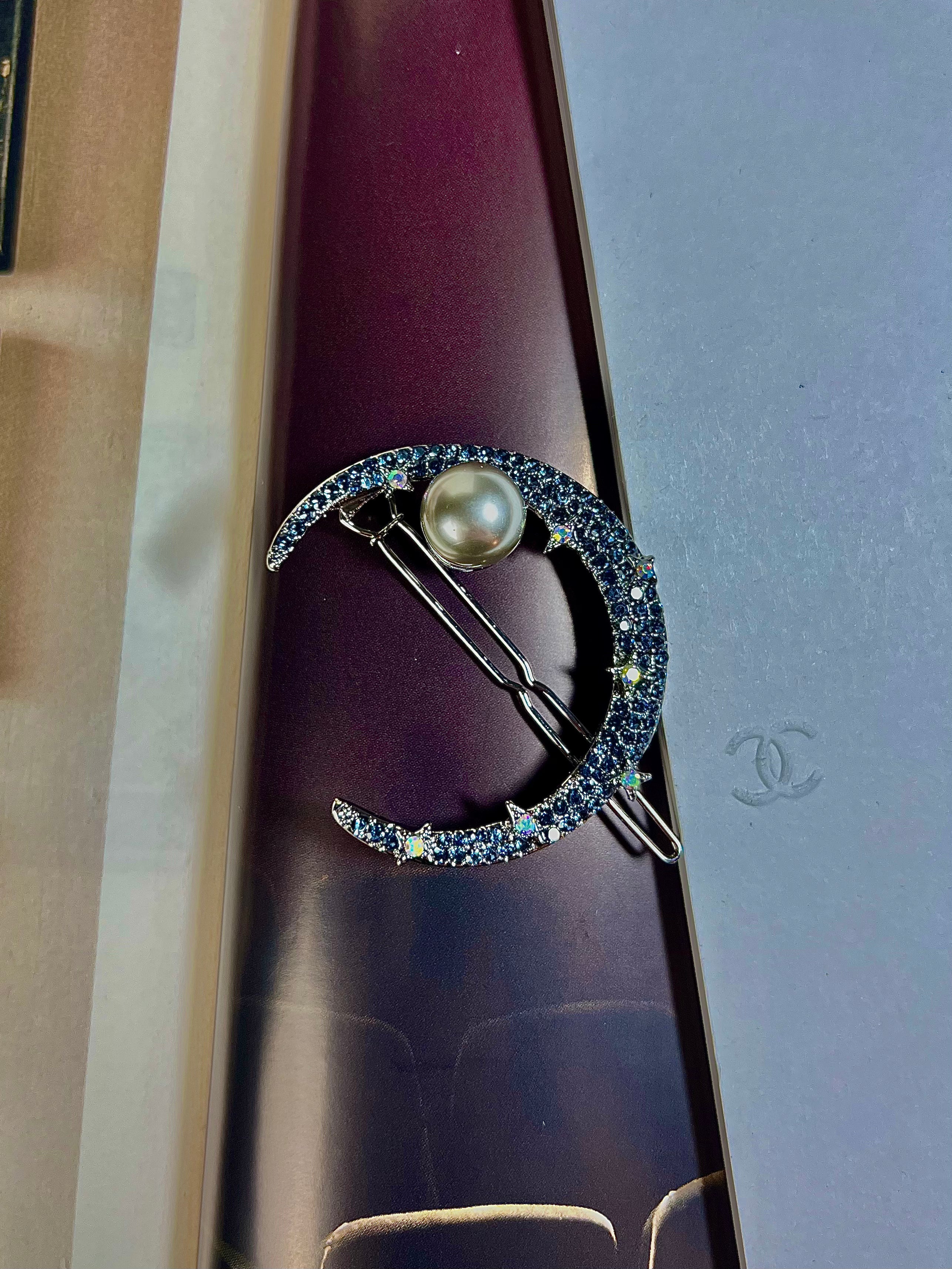 Crescent Moon & Pearl Hair Barrette