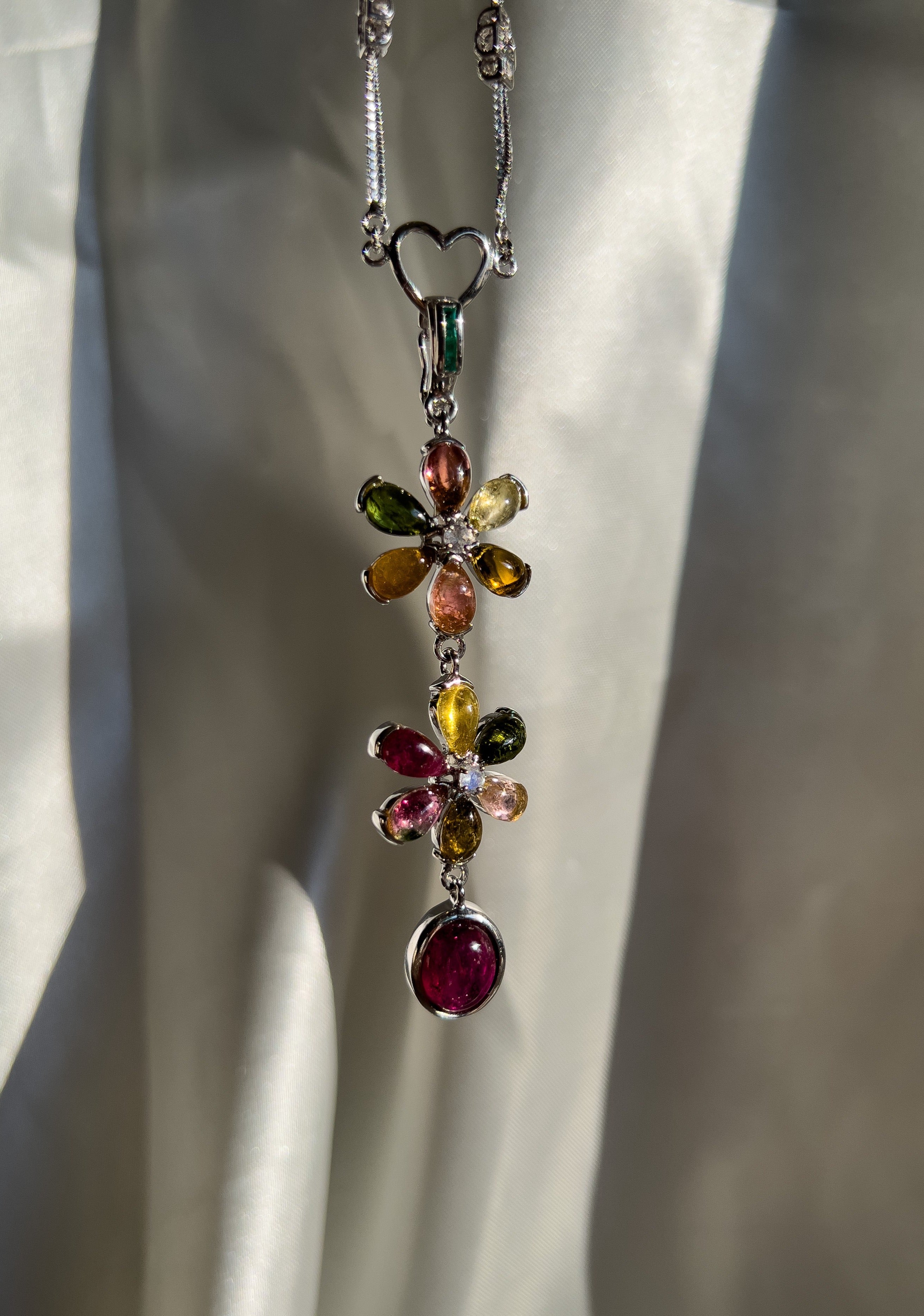 Multicolor Tourmaline Flowers Pendant Necklace