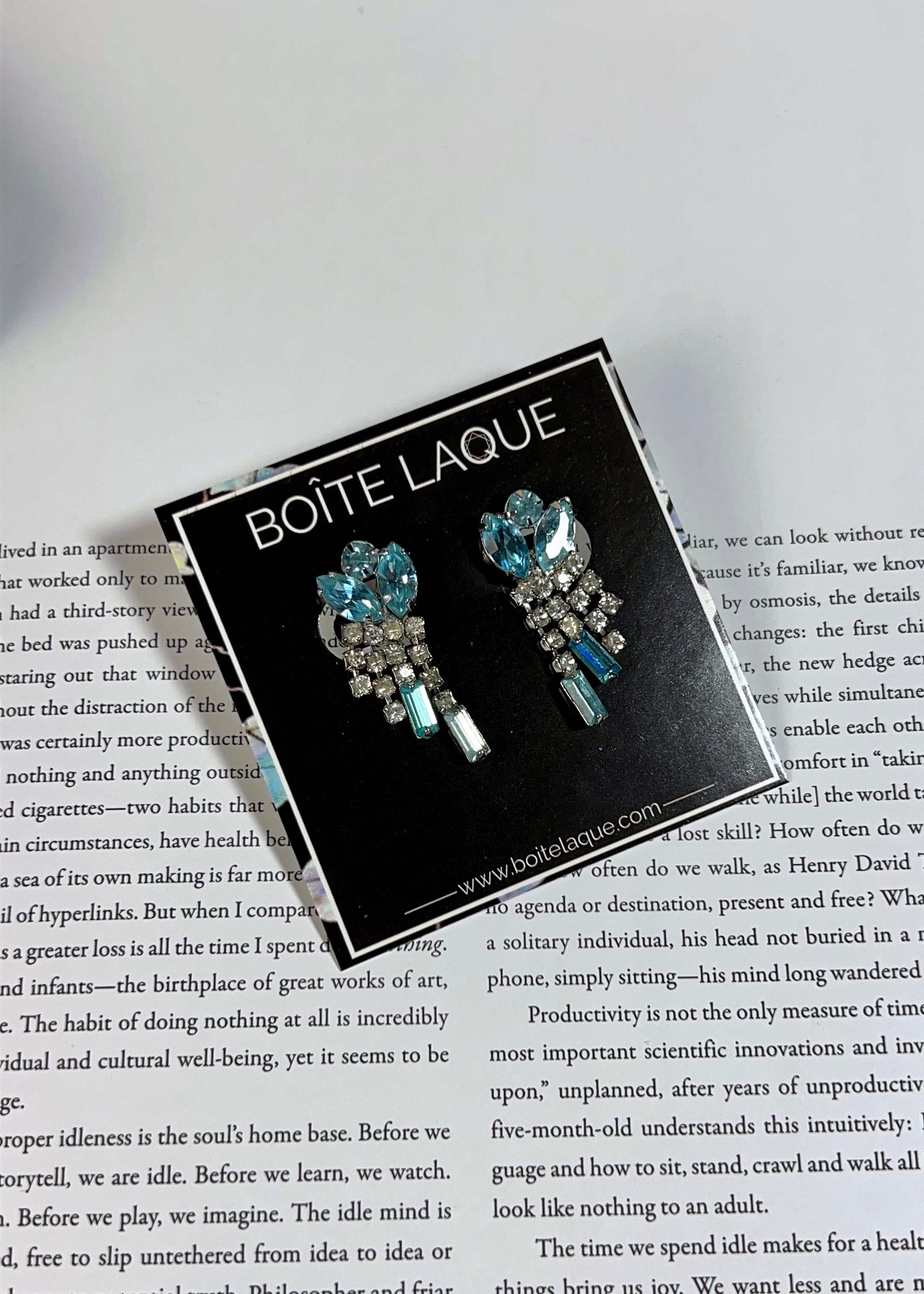 Vintage 60s Blue Rhinestone Crystals Fringe Earrings