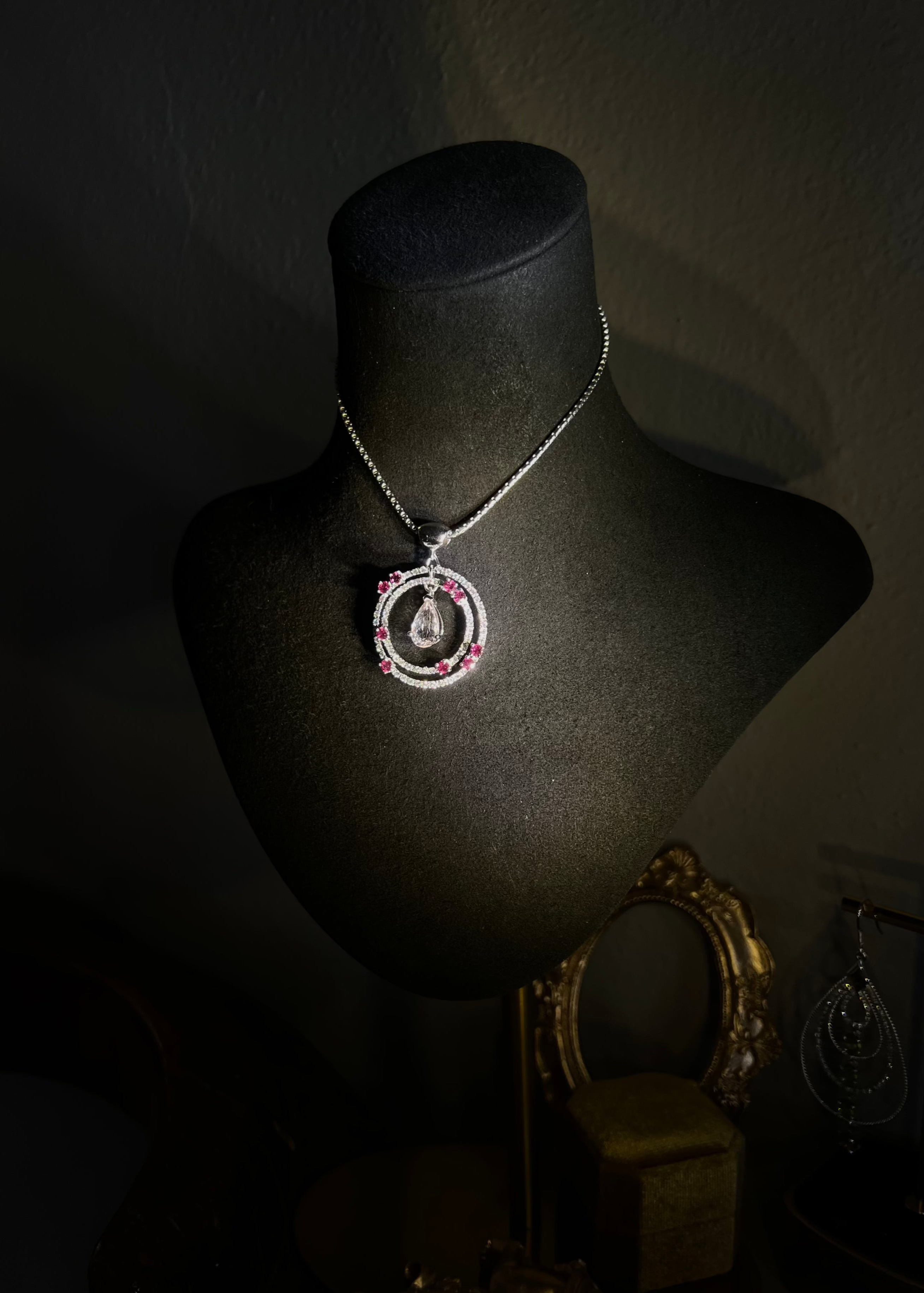 Natural Morganite and Rhodolite Garnet Pendant Necklace with Sapphires