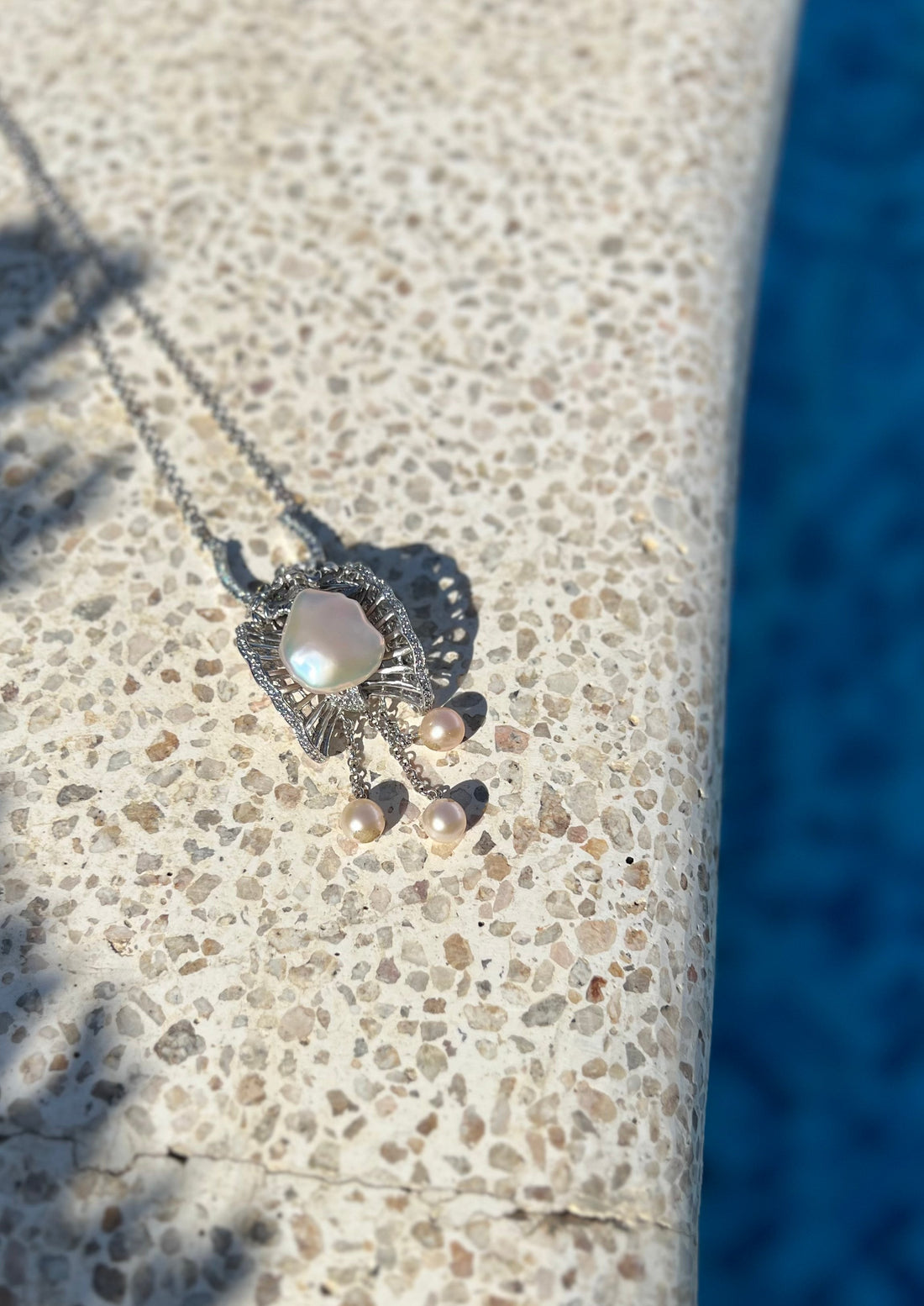 Natural Baroque Pearl & Biwa Pearls 18k White Gold Pendant Necklace