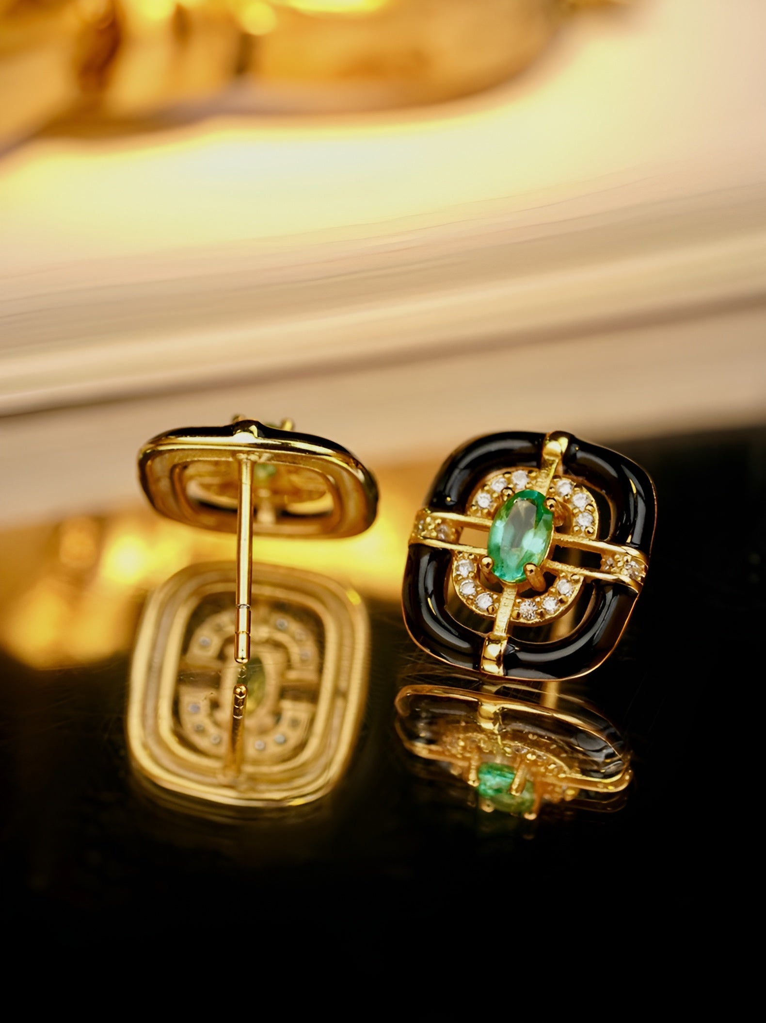 Emerald 18k Gold Stud Earrings for Women | Art Deco Earrings