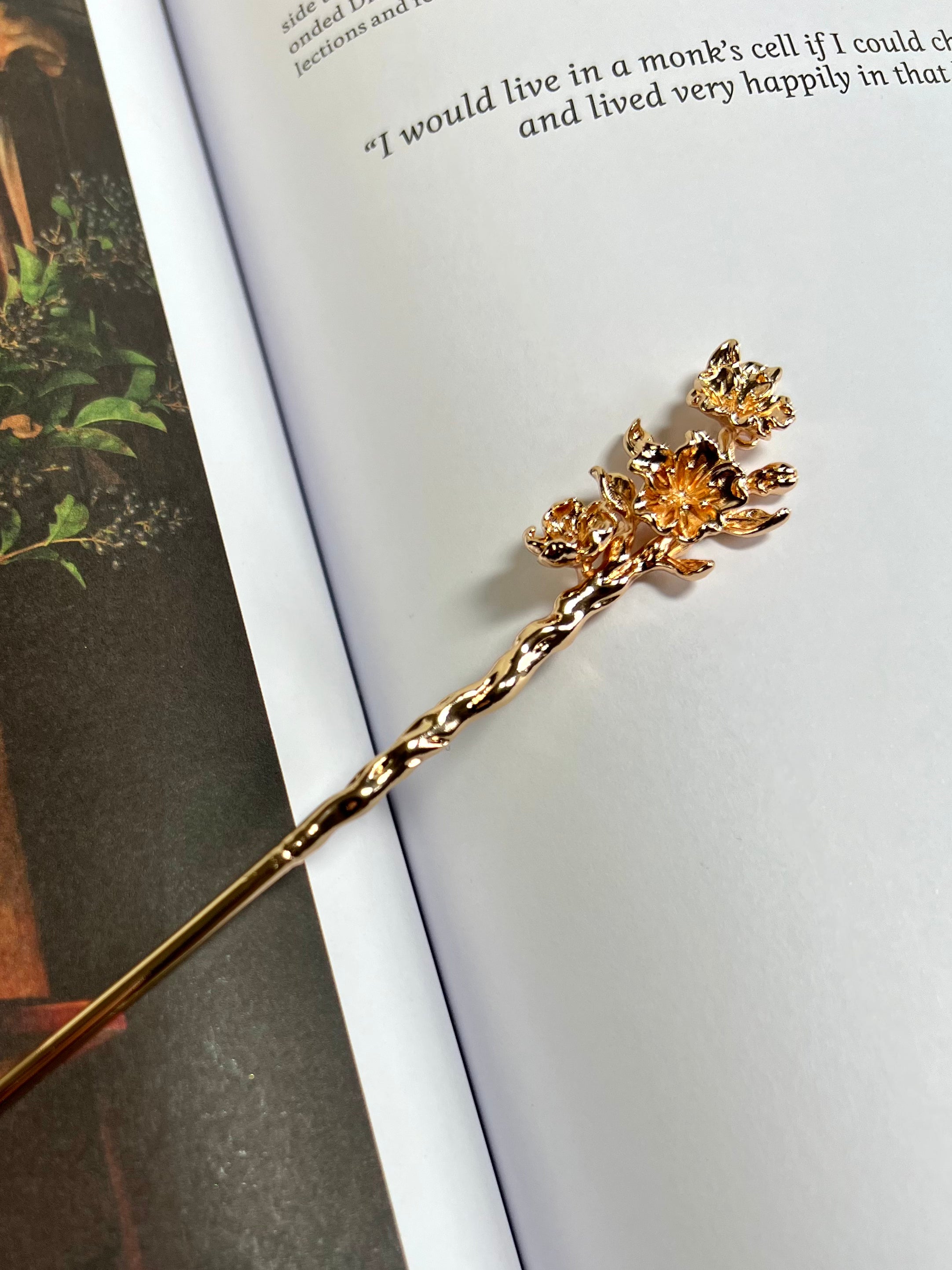 Gold Flower Garden Hair Stick Pin