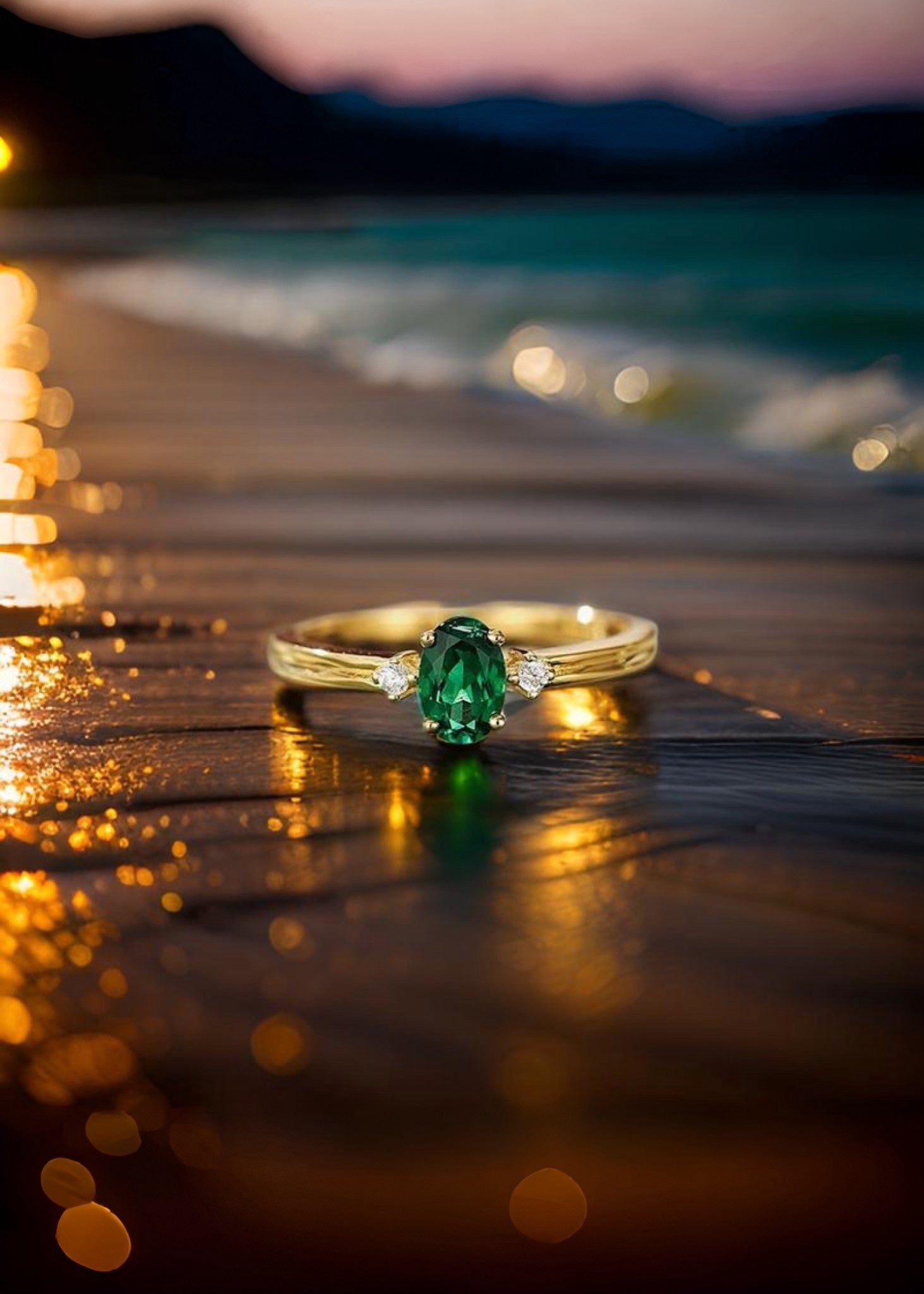 Elegant Emerald 18K Gold Ring with Sparkling Diamond Accents