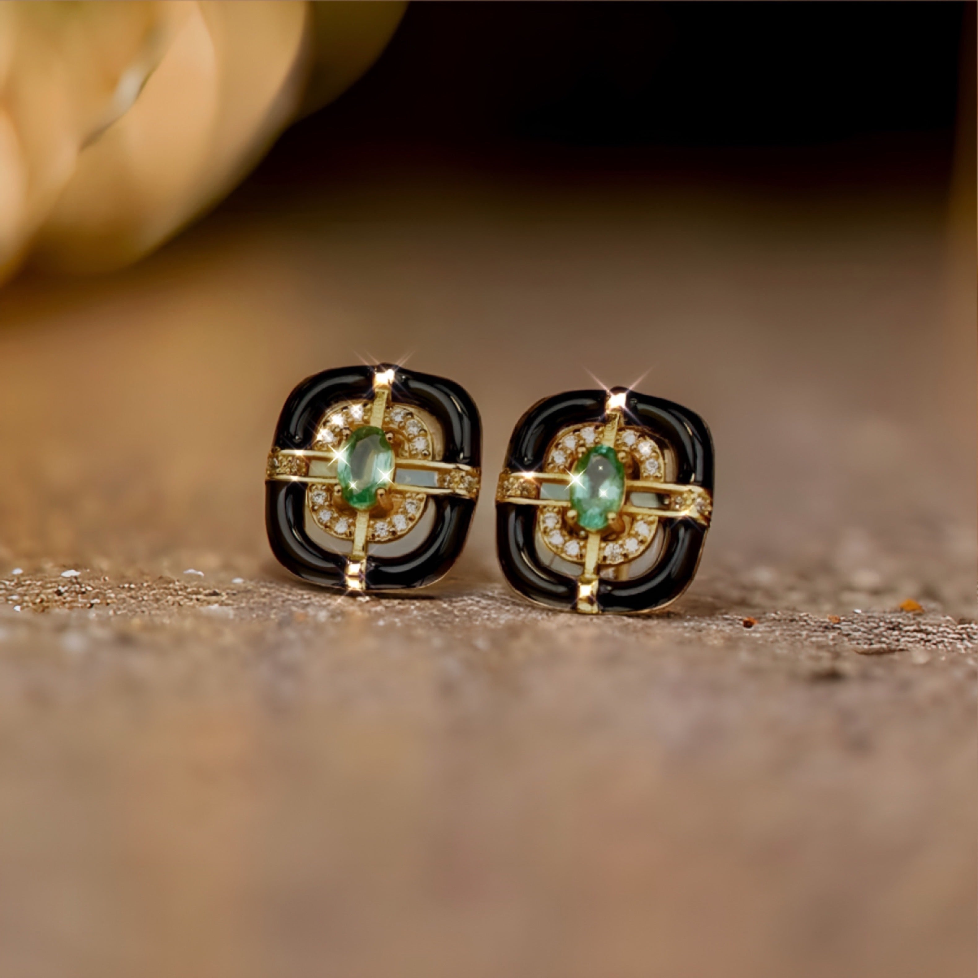 Emerald 18k Gold Stud Earrings for Women | Art Deco Earrings