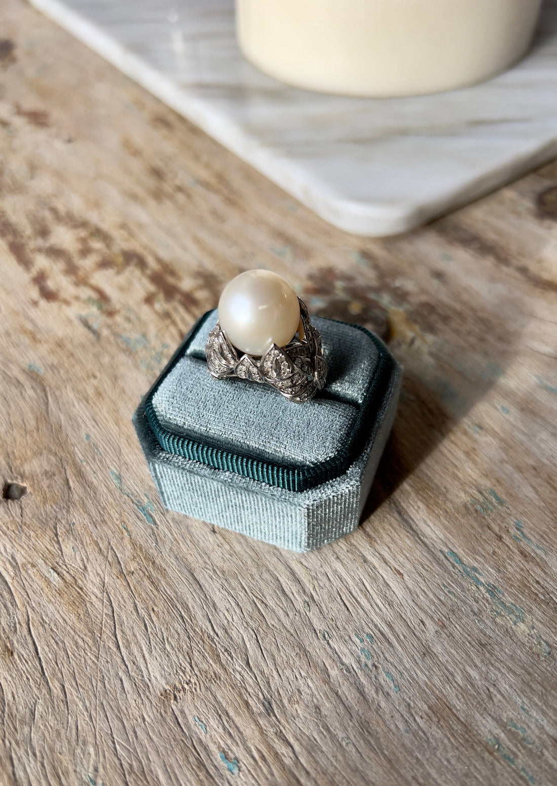 Australian South Sea Pearl and Diamond 18K White Gold Ring