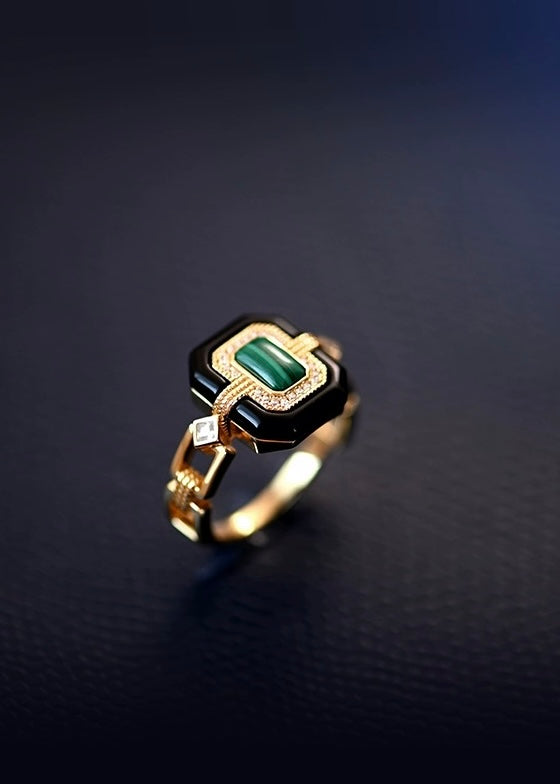 Malachite 18K Gold Ring – Art Deco Statement Ring | Unique Gemstone Jewelry