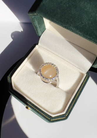 14 Carat Cat’s Eye Moonstone Sphere Rotate Cocktail Ring