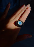 Piatra Dura Deco Blue Sheen Moonstone & Ruby Ring