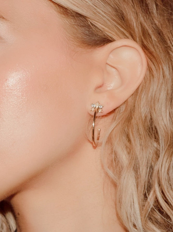 Tiny Star Pearl Gold Half Hoop Earrings