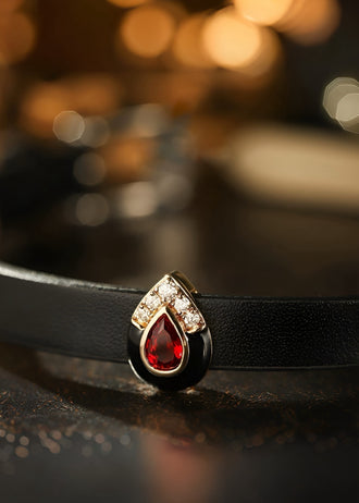 Pigeon Blood Ruby 18k Gold Vermeil & Genuine Leather Strap Bracelet