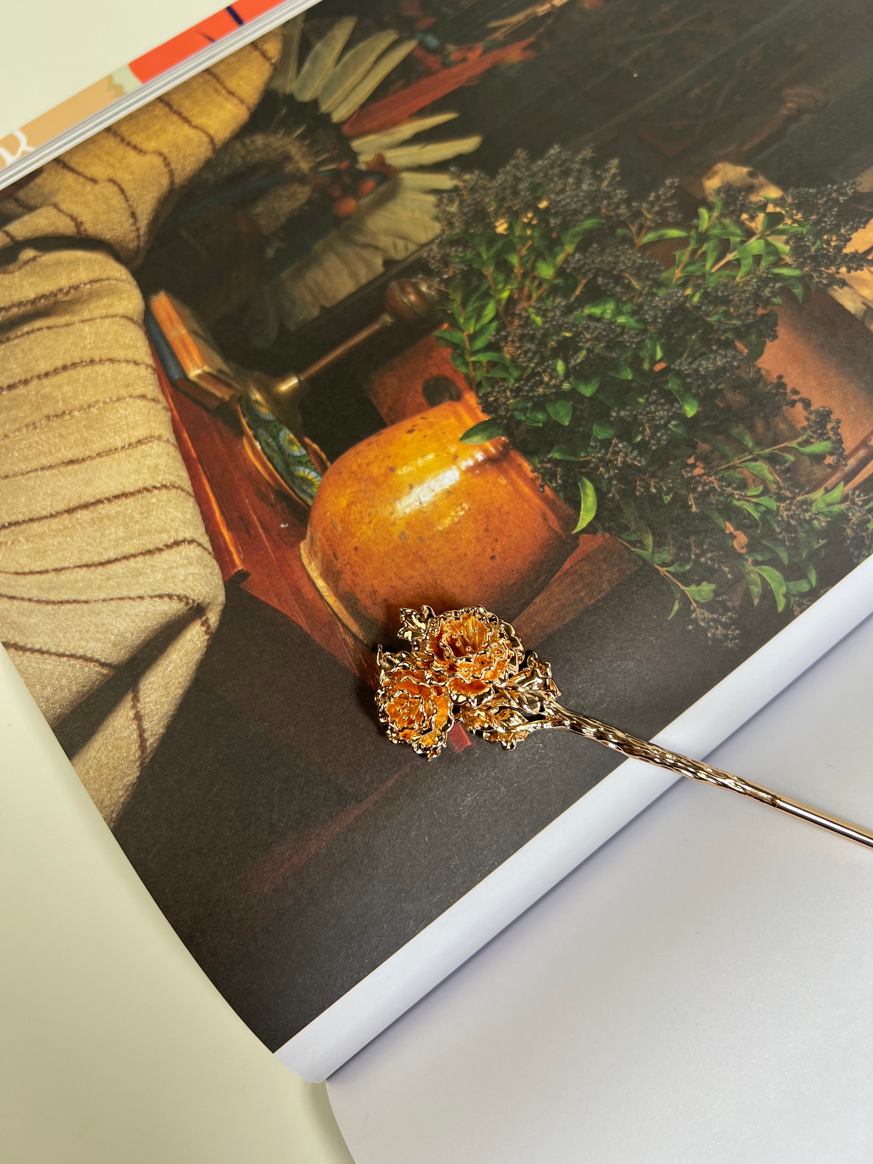 Gold Flower Garden Hair Stick Pin