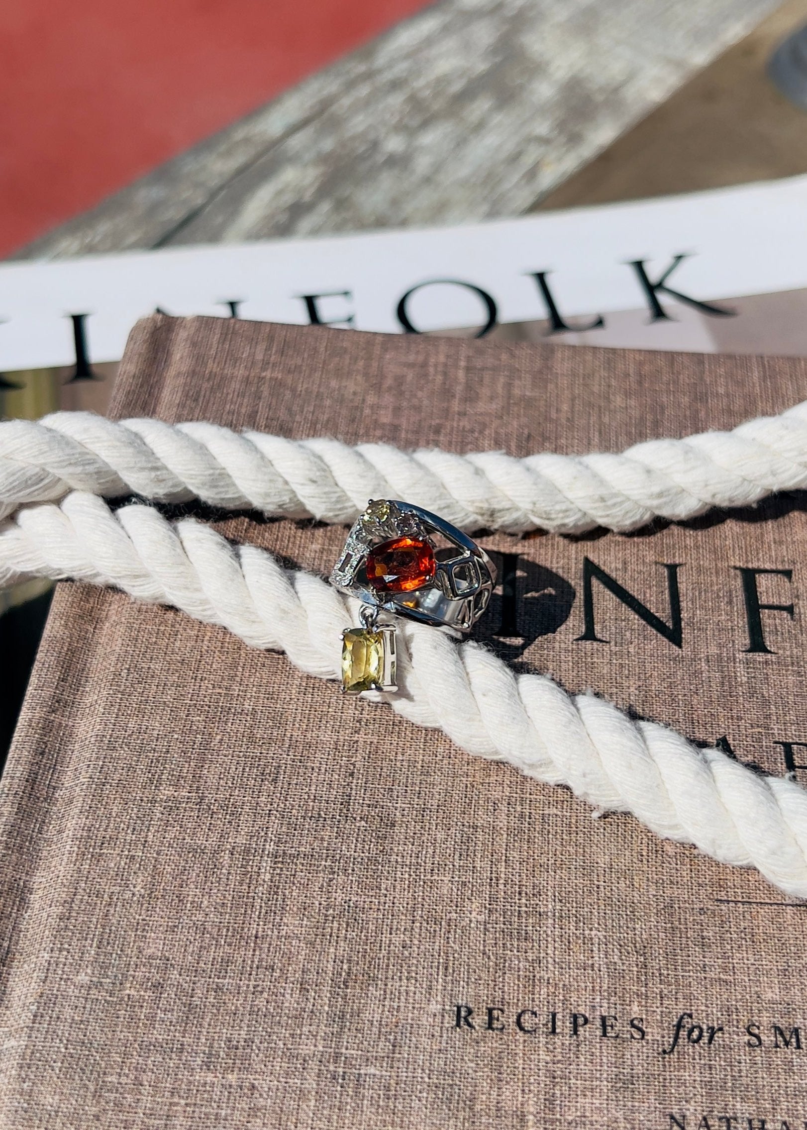 Mandarin Garnet Ring with Golden Beryl & Color Change Garnet