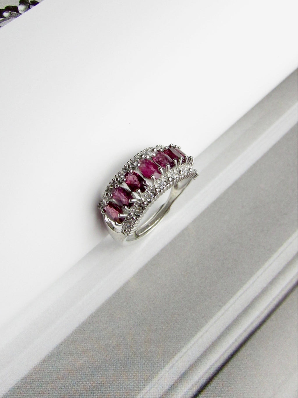 Raspberry Garnet Crystals Sterling Silver Ring