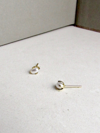 Rice Puff Pearl Gold Stud Earrings